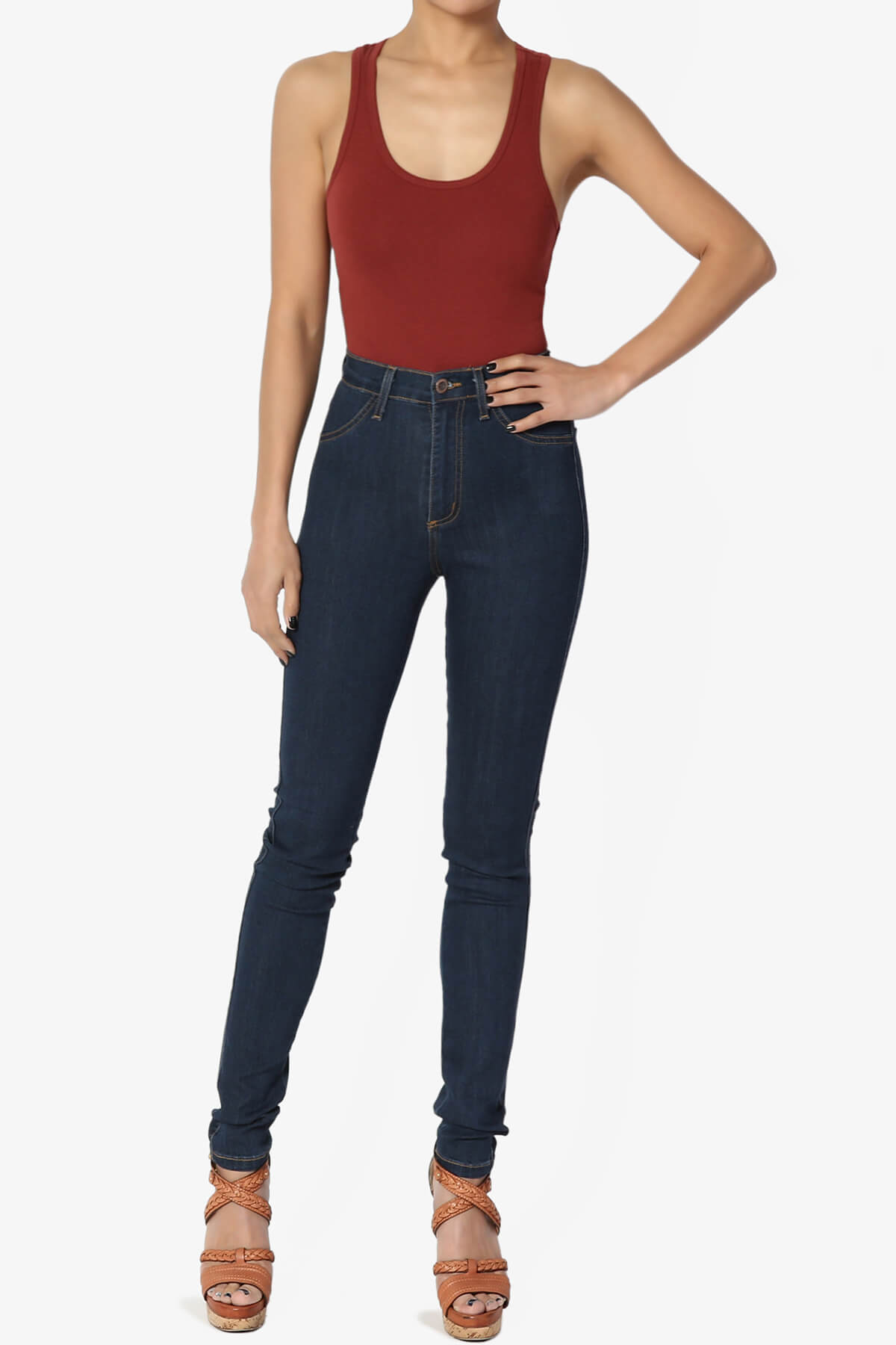 Maya Scoop Neck Tank Bodysuit DARK RUST_6