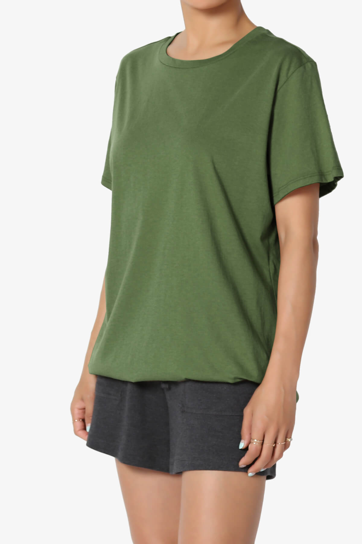 Mayra O Neck Cotton Boyfriend Tee ARMY GREEN_3