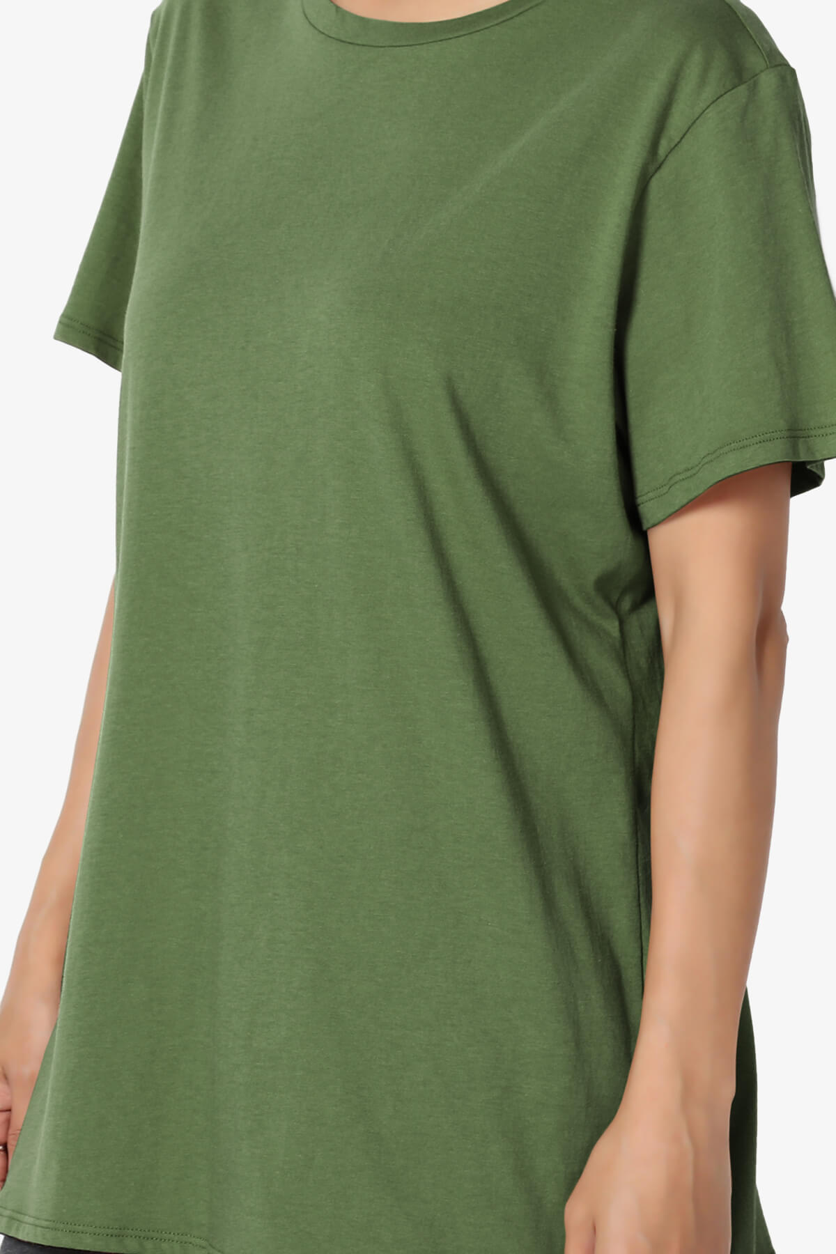 Mayra O Neck Cotton Boyfriend Tee ARMY GREEN_5