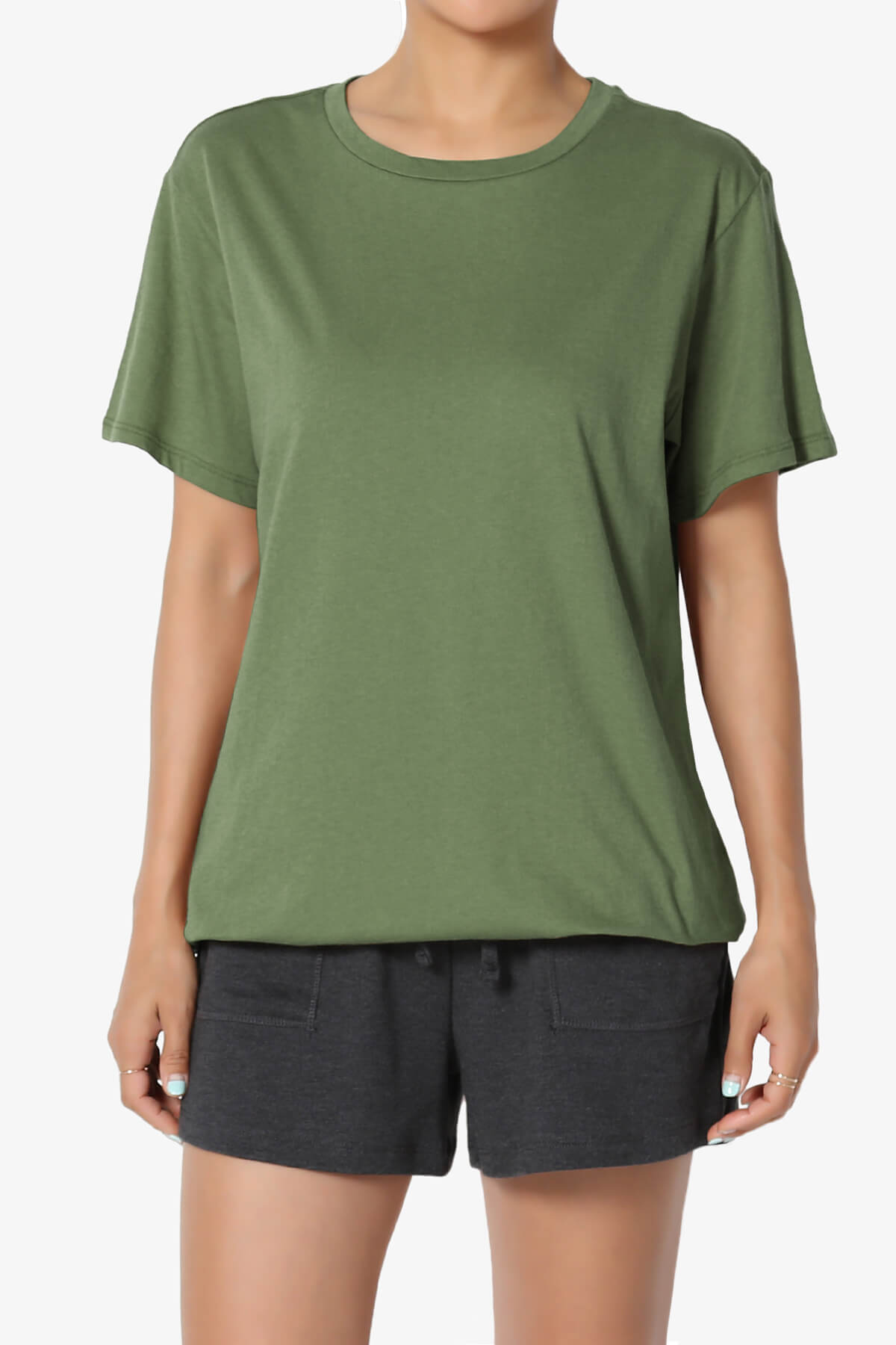 Mayra O Neck Cotton Boyfriend Tee ASH OLIVE_1