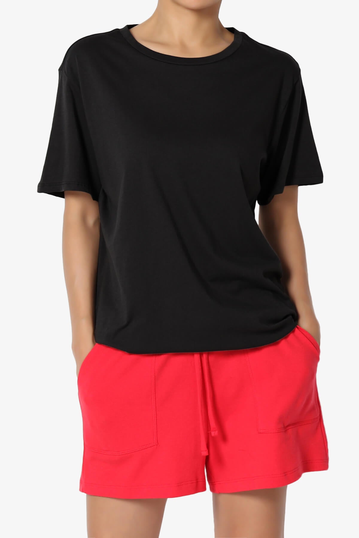 Mayra O Neck Cotton Boyfriend Tee BLACK_1