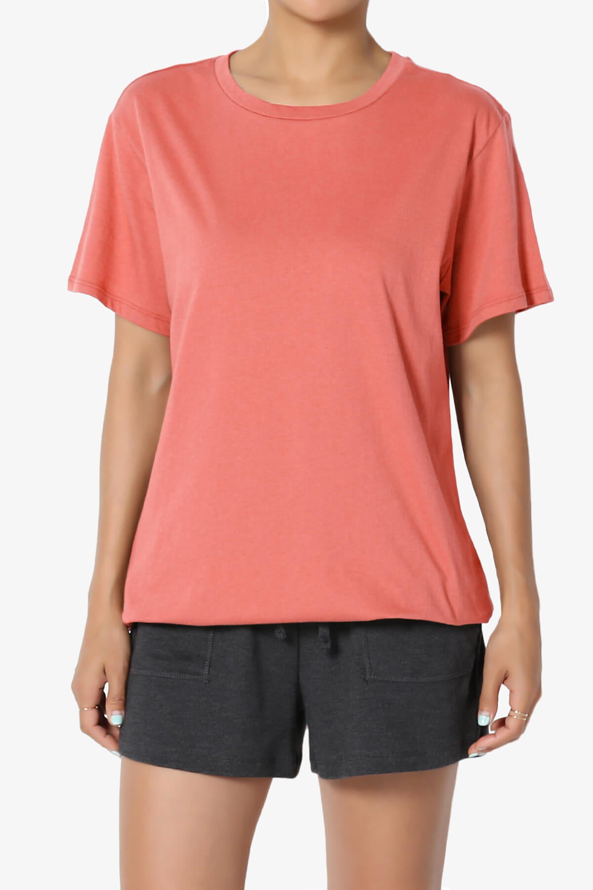 Mayra O Neck Cotton Boyfriend Tee CORAL_1