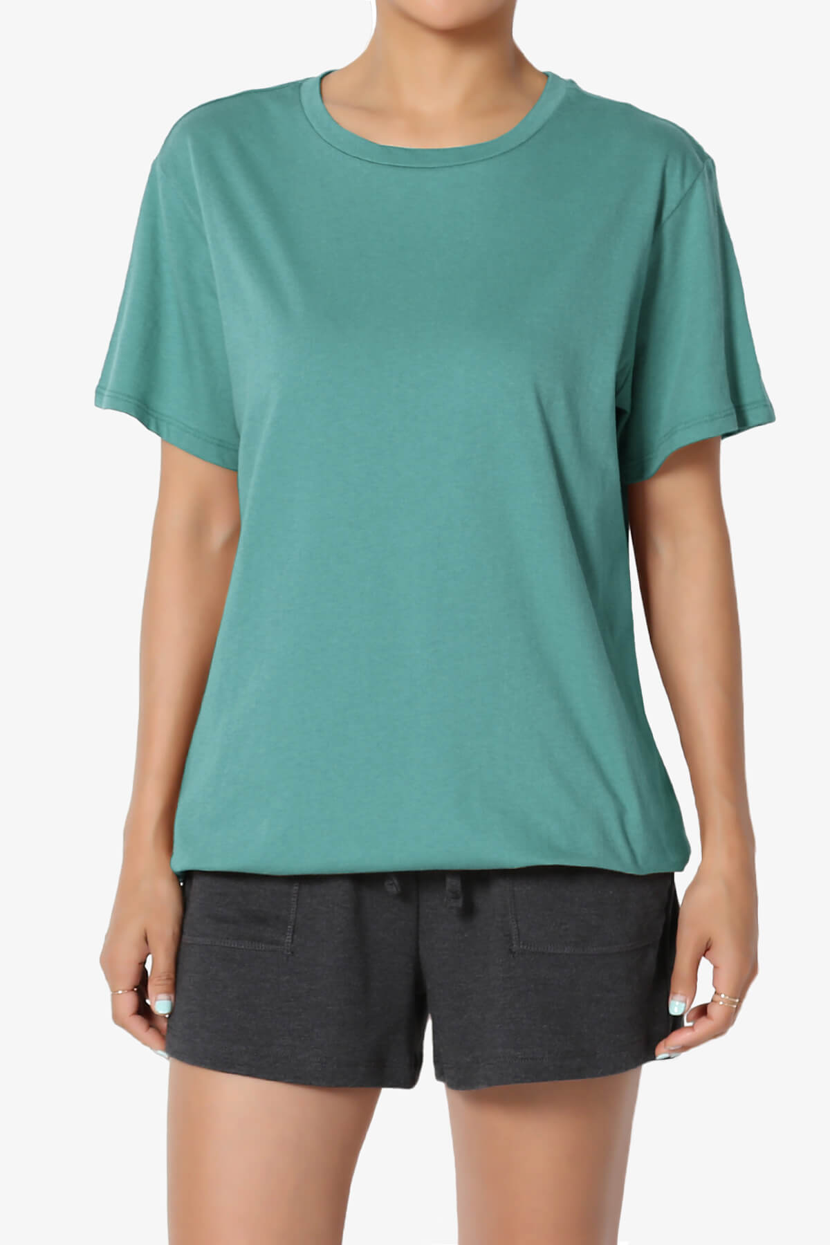 Mayra O Neck Cotton Boyfriend Tee DUSTY TEAL_1