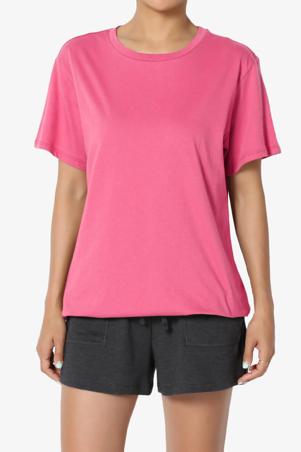 Mayra O Neck Cotton Boyfriend Tee FUCHSIA_1
