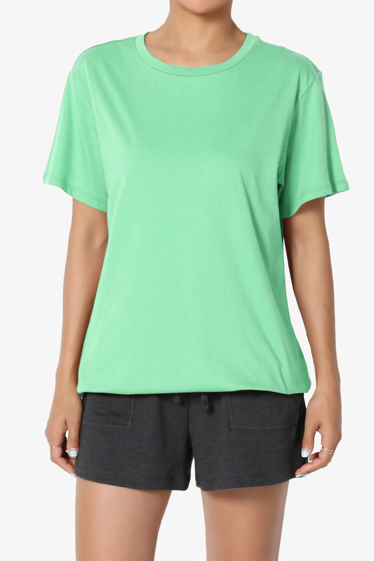 Mayra O Neck Cotton Boyfriend Tee GREEN MINT_1