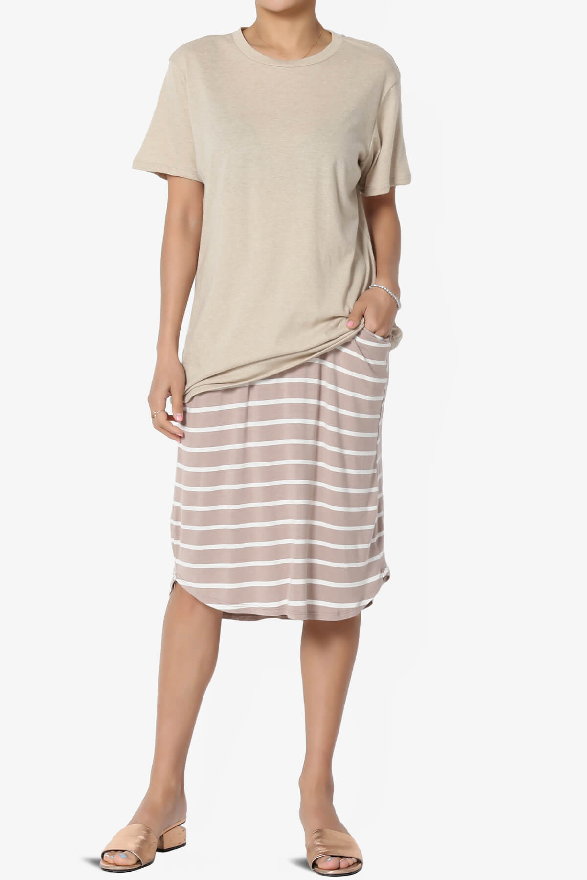 Mayra O Neck Cotton Boyfriend Tee HEATHER BEIGE_6