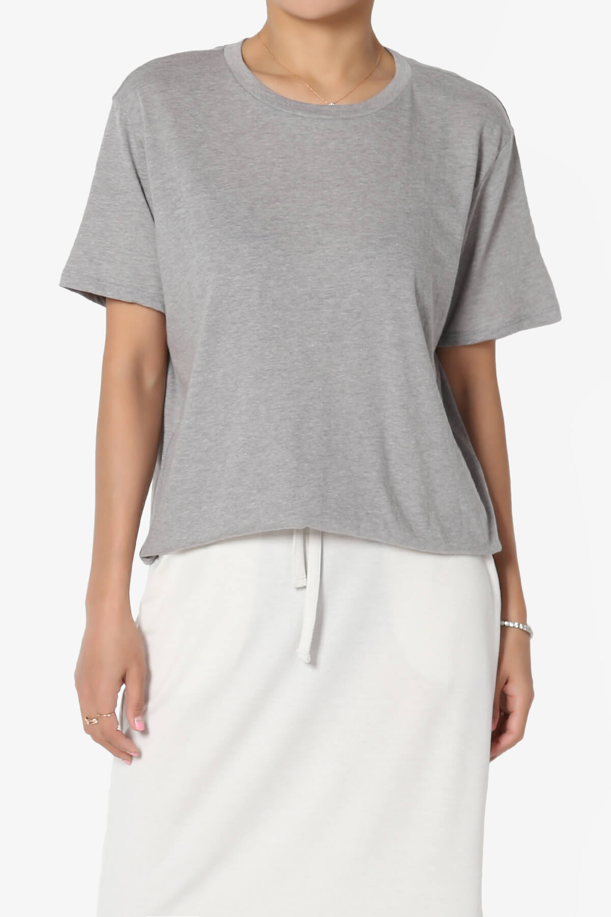 Mayra O Neck Cotton Boyfriend Tee HEATHER GREY_1