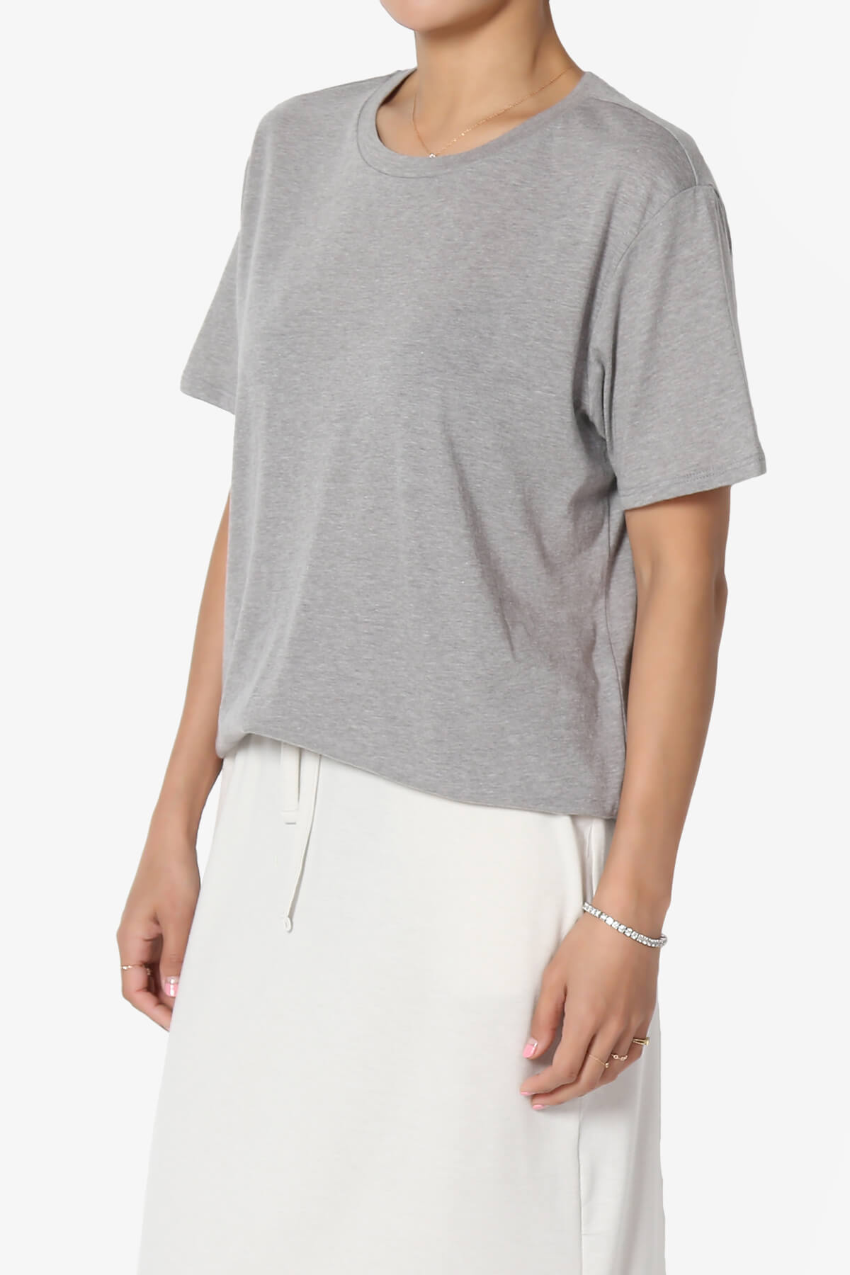 Mayra O Neck Cotton Boyfriend Tee HEATHER GREY_3