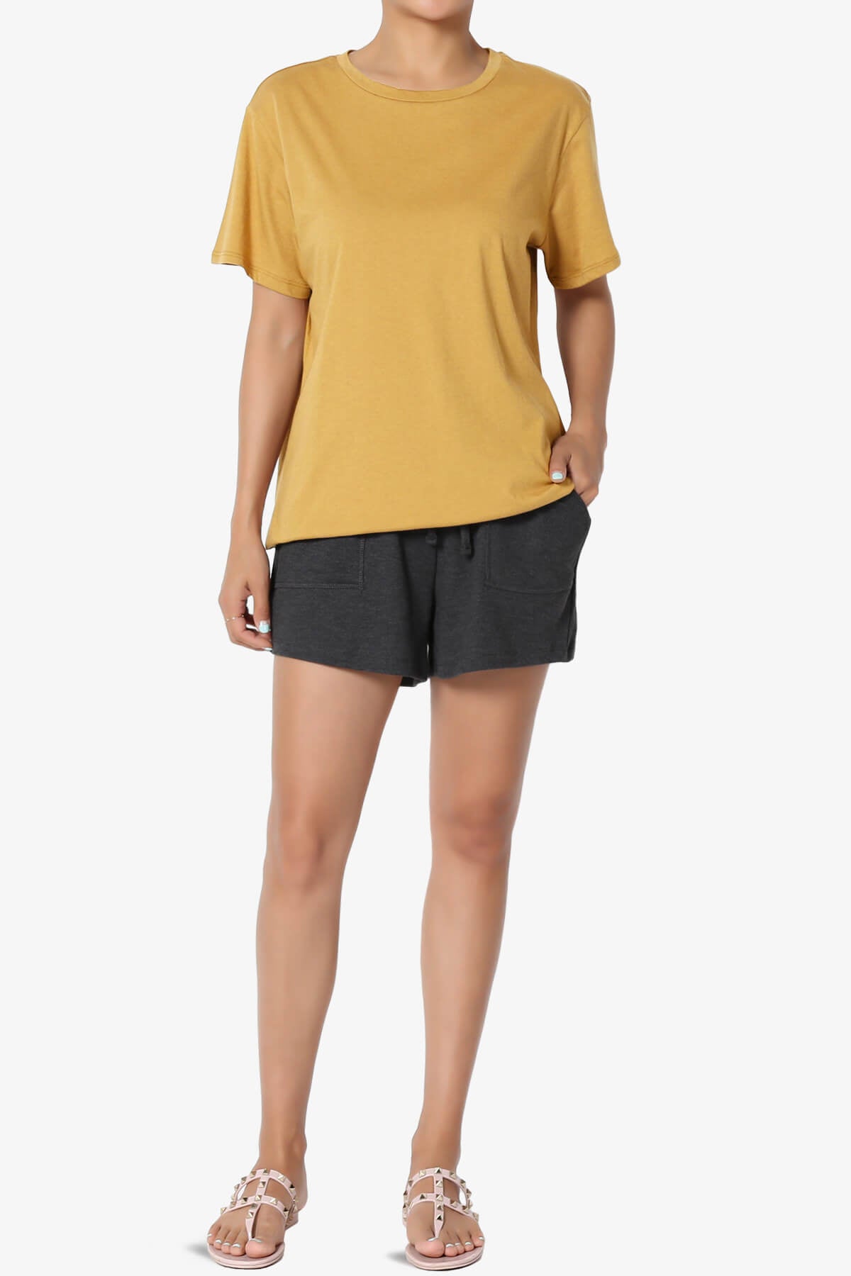 Mayra O Neck Cotton Boyfriend Tee LIGHT MUSTARD_6