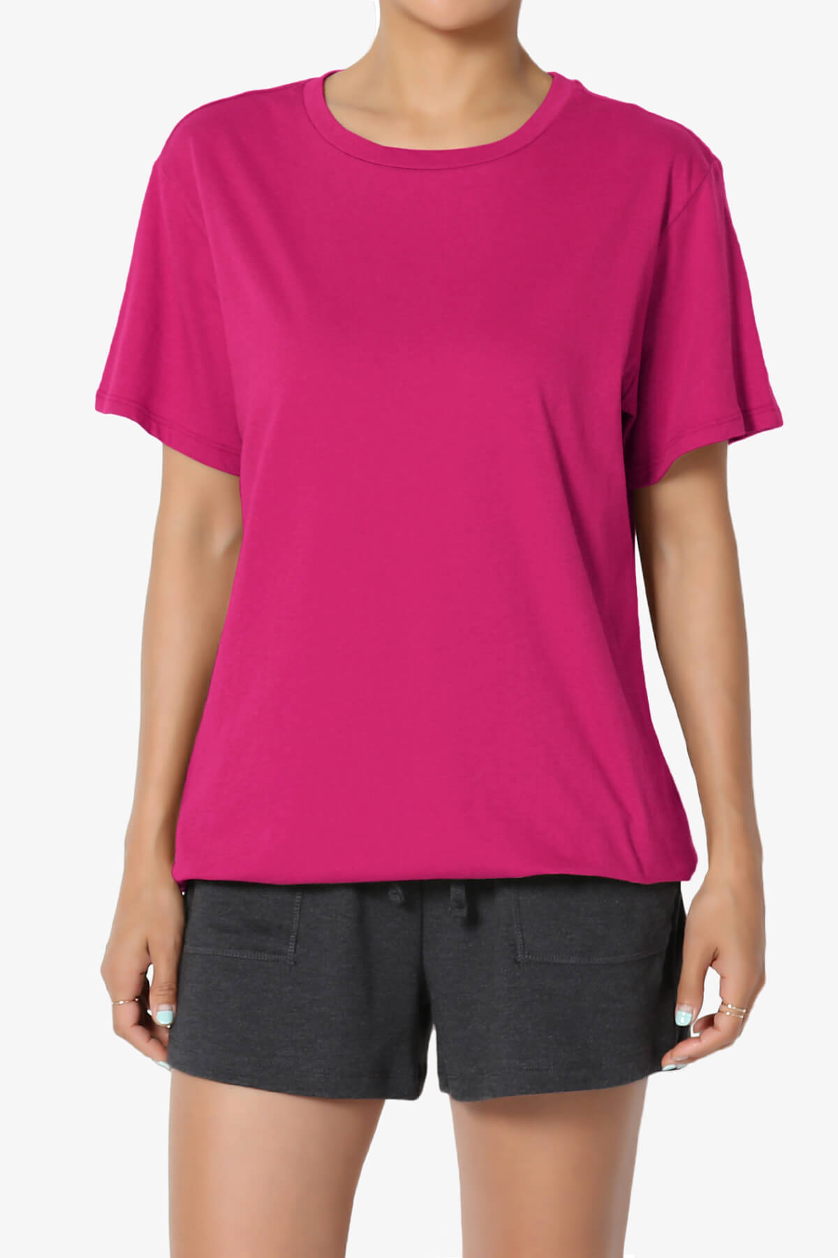 Mayra O Neck Cotton Boyfriend Tee MAGENTA_1
