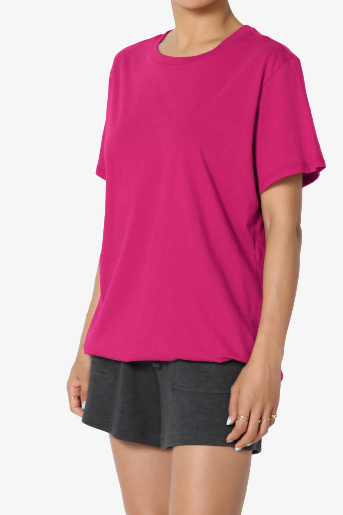 Mayra O Neck Cotton Boyfriend Tee MAGENTA_3