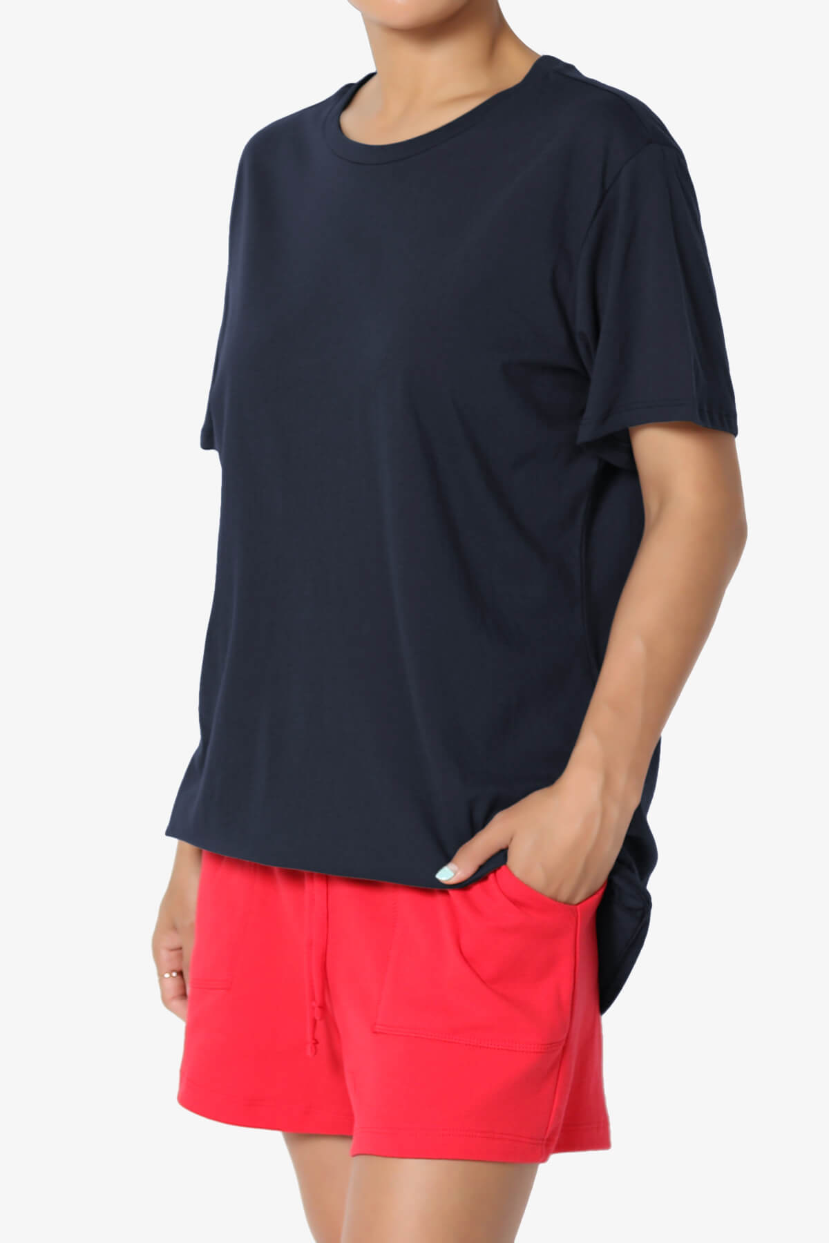 Mayra O Neck Cotton Boyfriend Tee NAVY_3