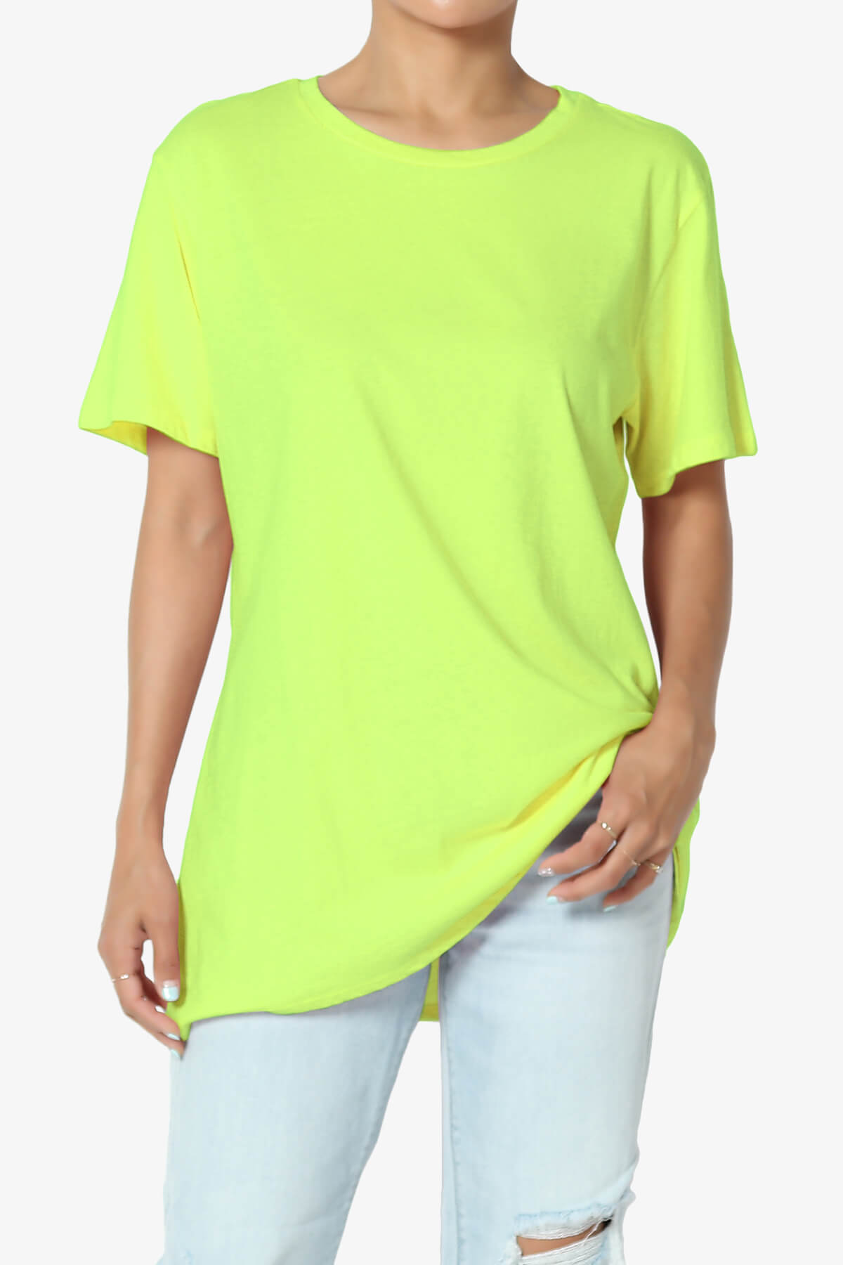 Mayra O Neck Cotton Boyfriend Tee NEON GREEN_1