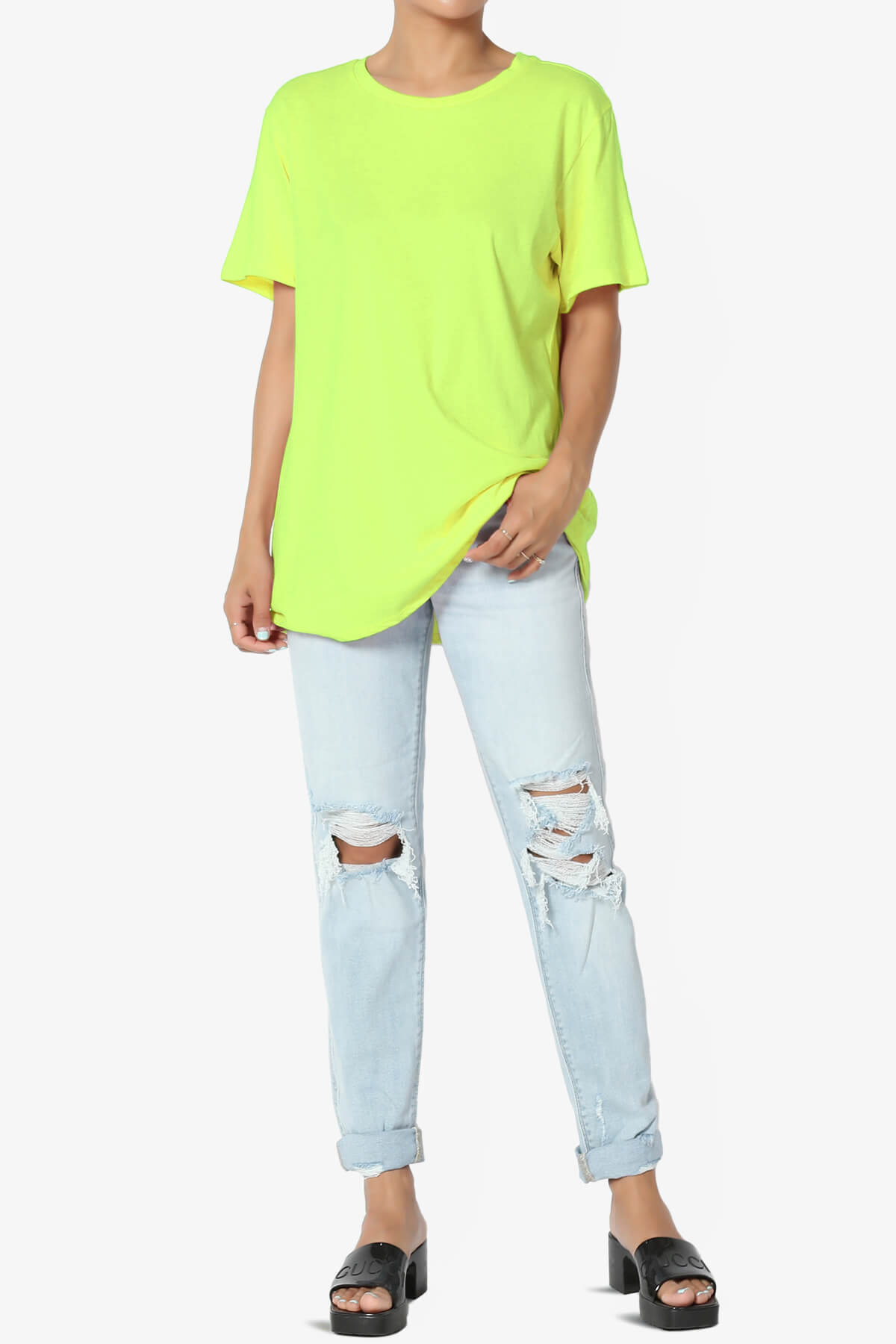 Mayra O Neck Cotton Boyfriend Tee NEON GREEN_6