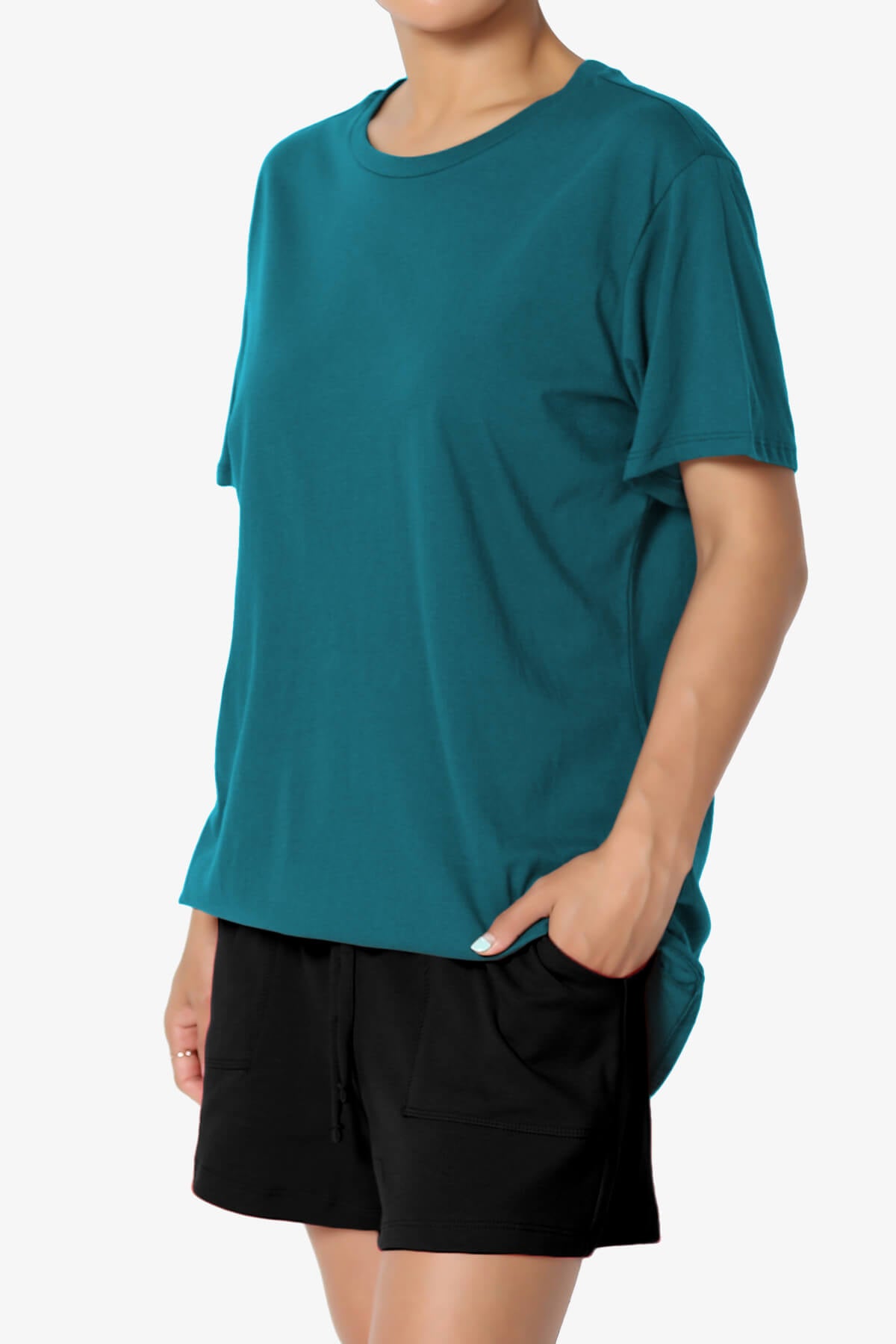 Mayra O Neck Cotton Boyfriend Tee TEAL_3
