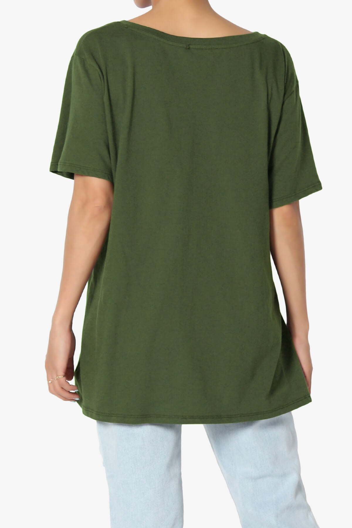 Mayra V-Neck Cotton Boyfriend Tee ARMY GREEN_2