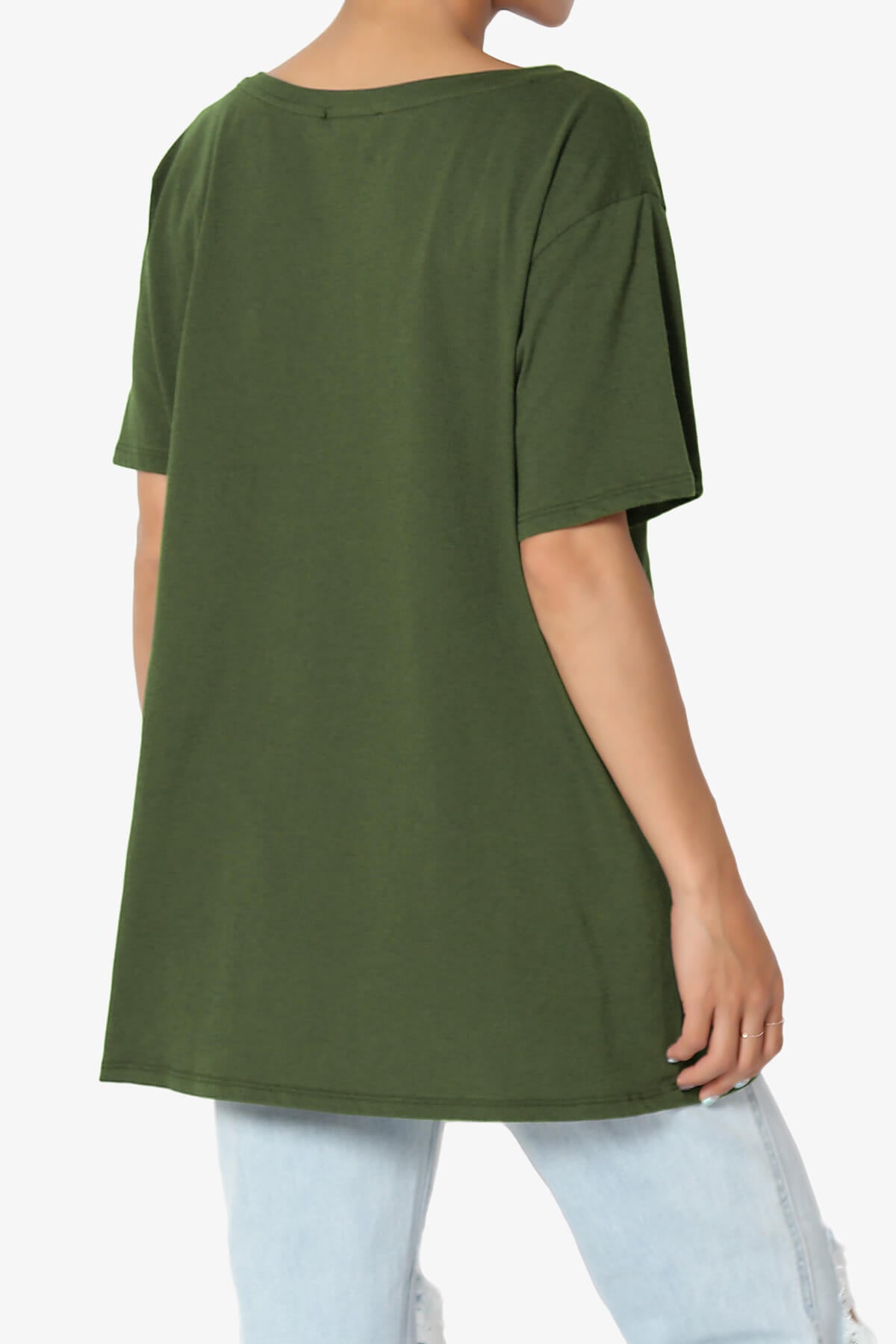 Mayra V-Neck Cotton Boyfriend Tee ARMY GREEN_4