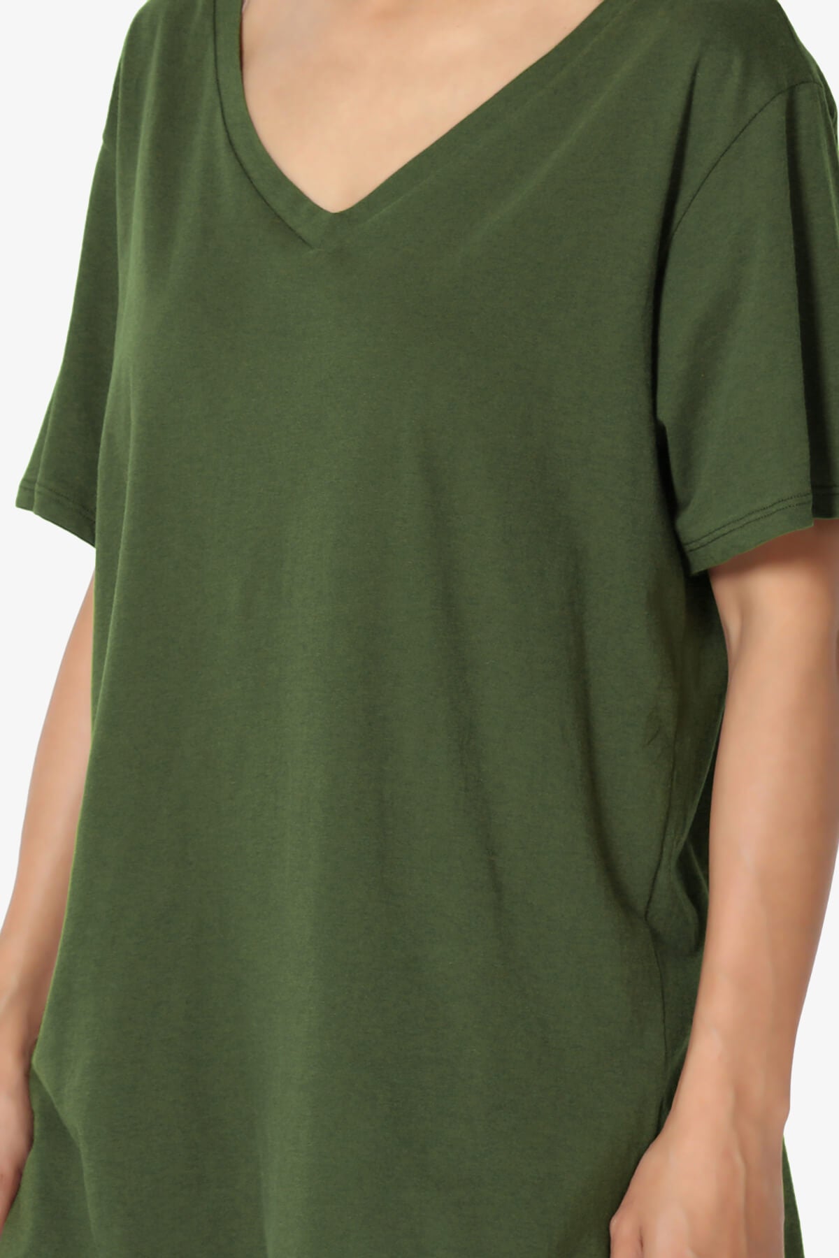 Mayra V-Neck Cotton Boyfriend Tee ARMY GREEN_5