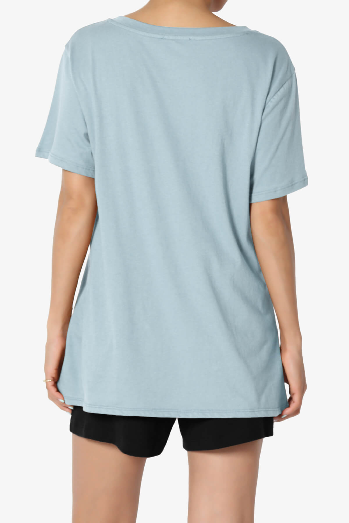 Mayra V-Neck Cotton Boyfriend Tee ASH BLUE_2