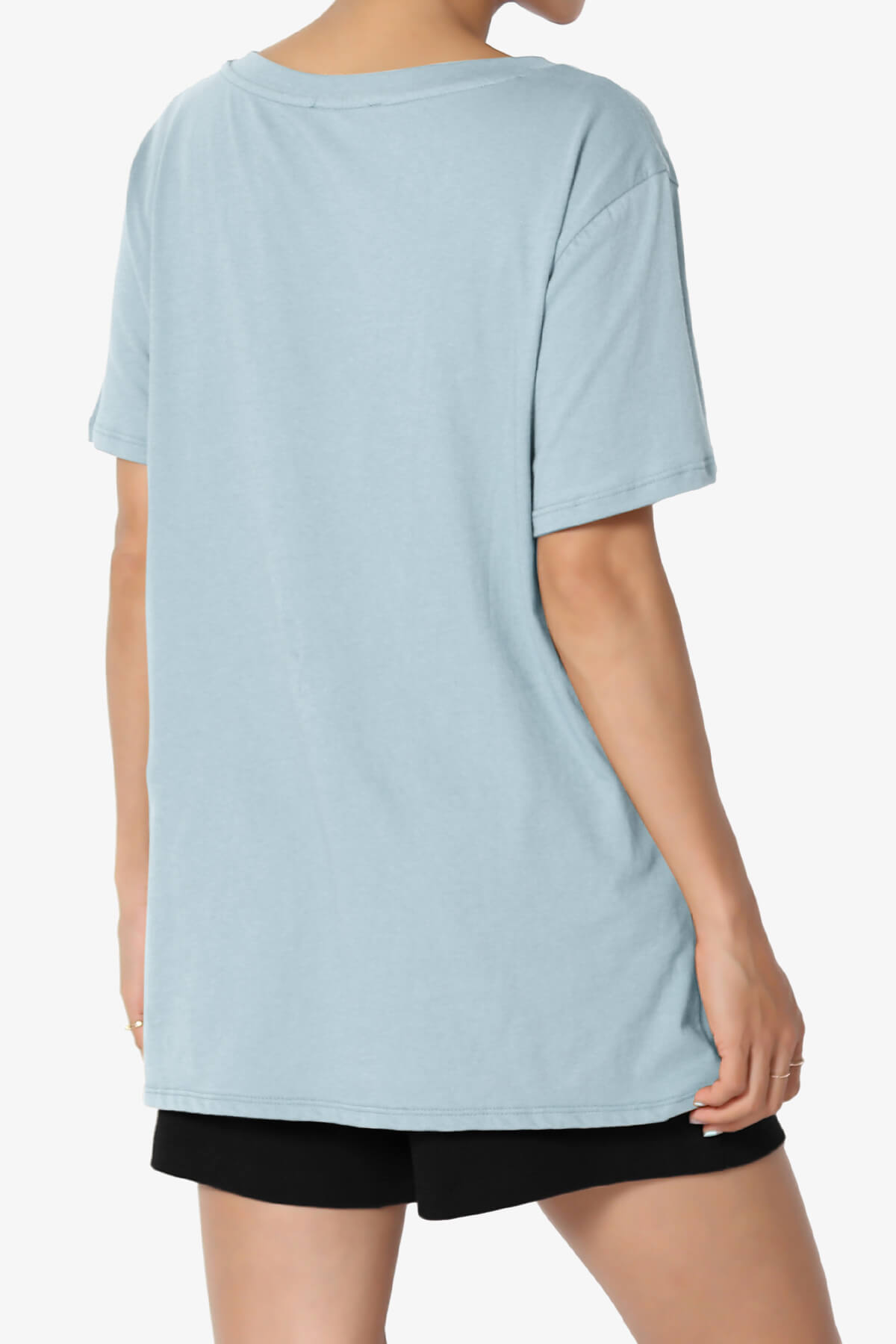 Mayra V-Neck Cotton Boyfriend Tee ASH BLUE_4