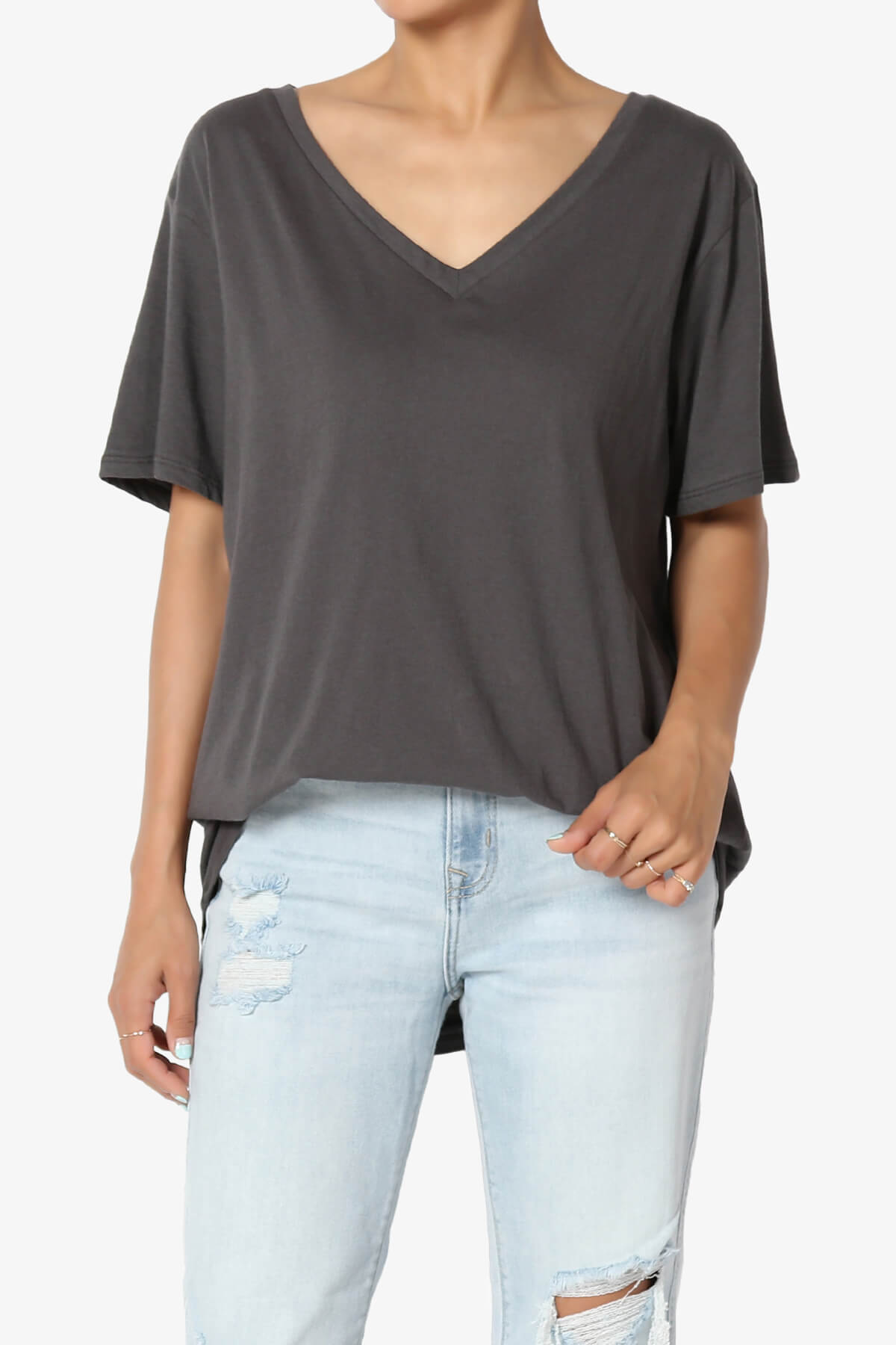 Mayra V-Neck Cotton Boyfriend Tee ASH GREY_1