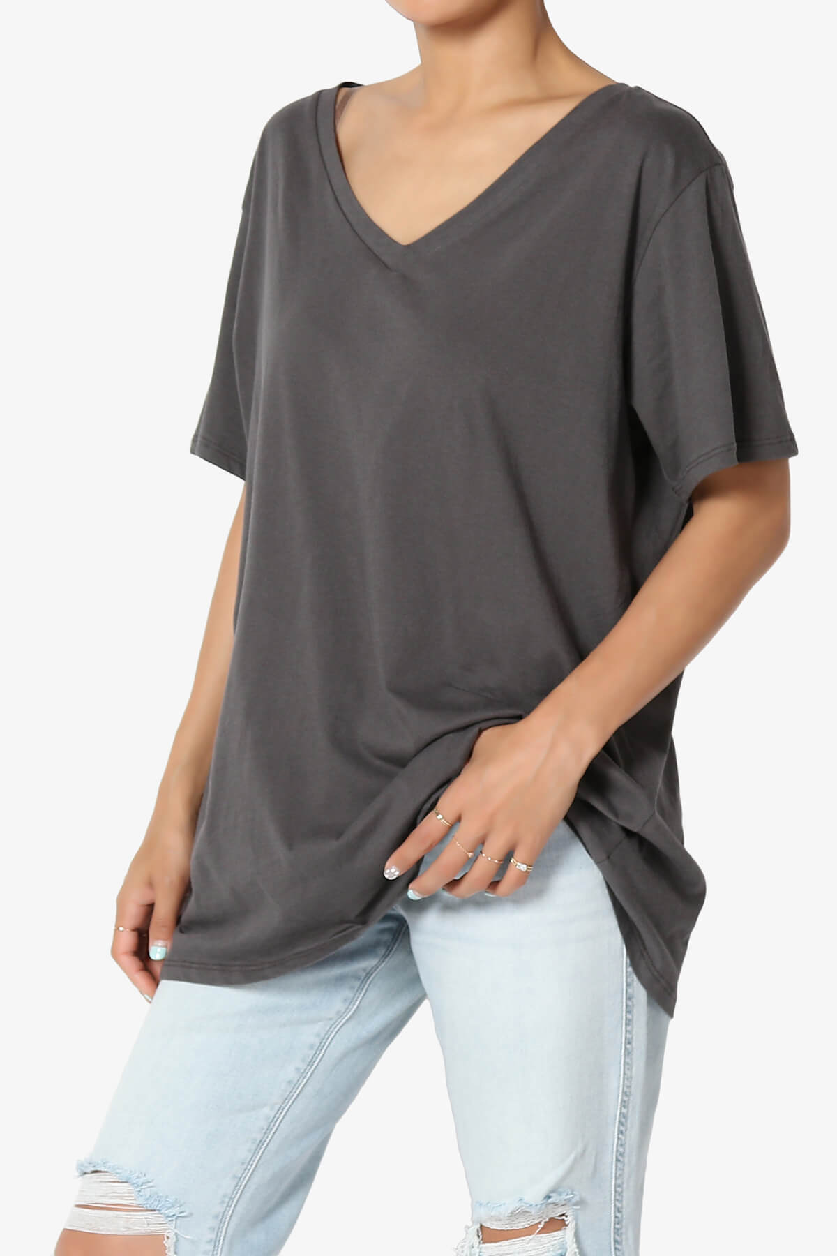Mayra V-Neck Cotton Boyfriend Tee ASH GREY_3