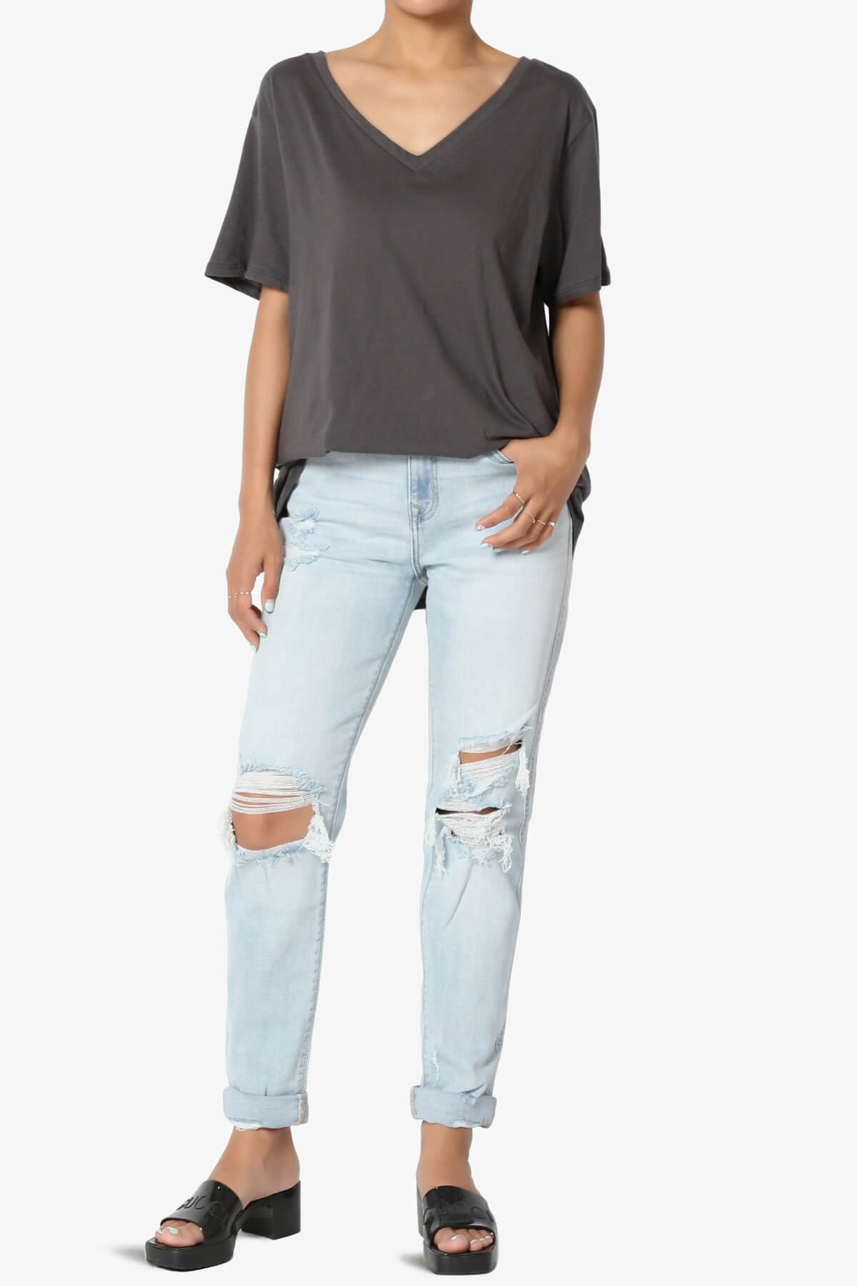 Mayra V-Neck Cotton Boyfriend Tee ASH GREY_6