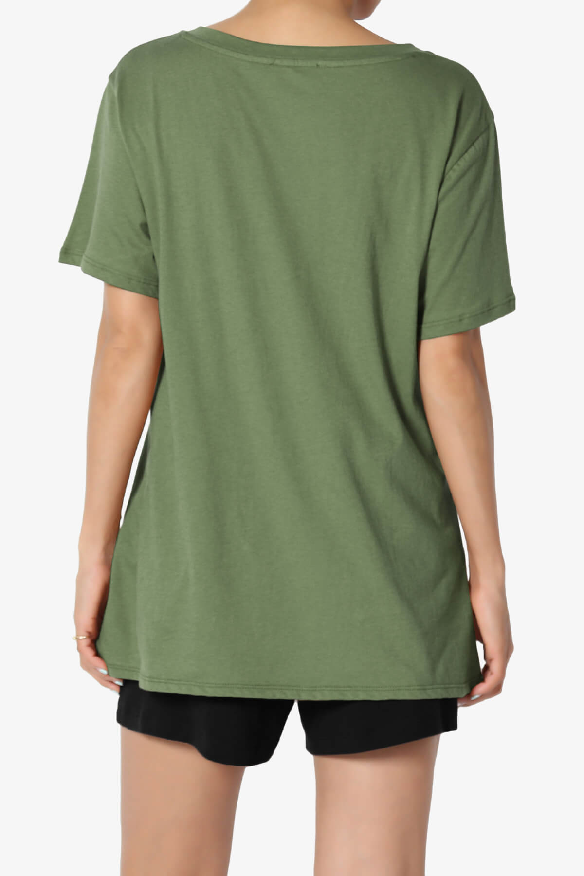 Mayra V-Neck Cotton Boyfriend Tee ASH OLIVE_2