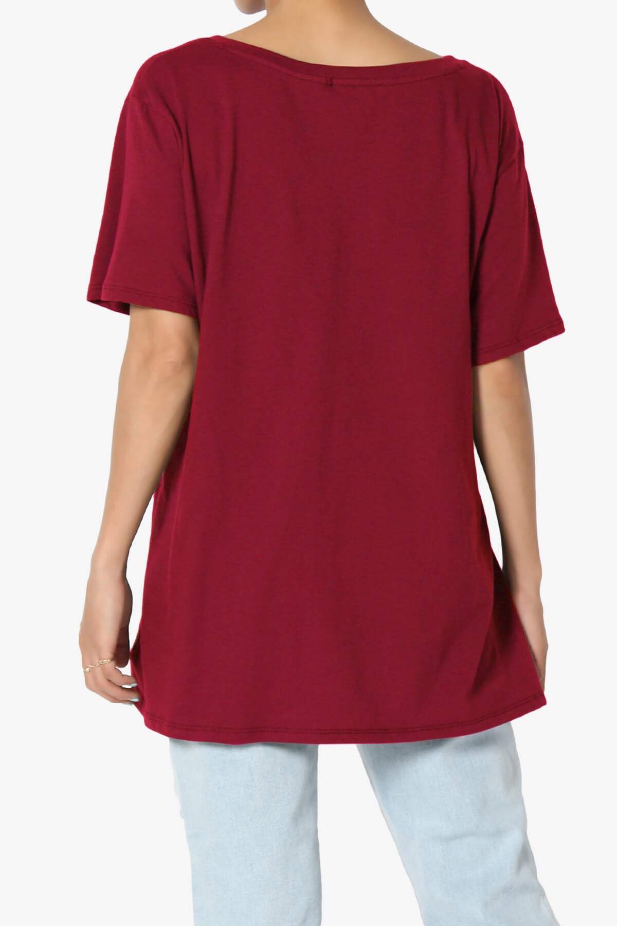 Mayra V-Neck Cotton Boyfriend Tee BURGUNDY_2