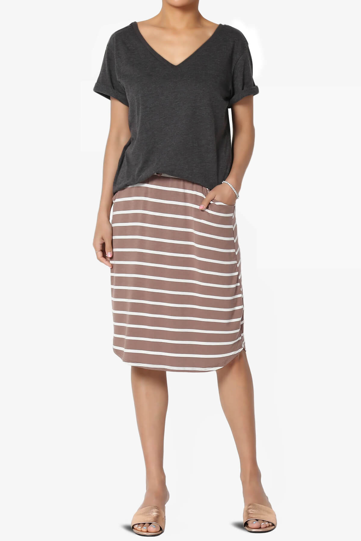 Mayra V-Neck Cotton Boyfriend Tee CHARCOAL_6