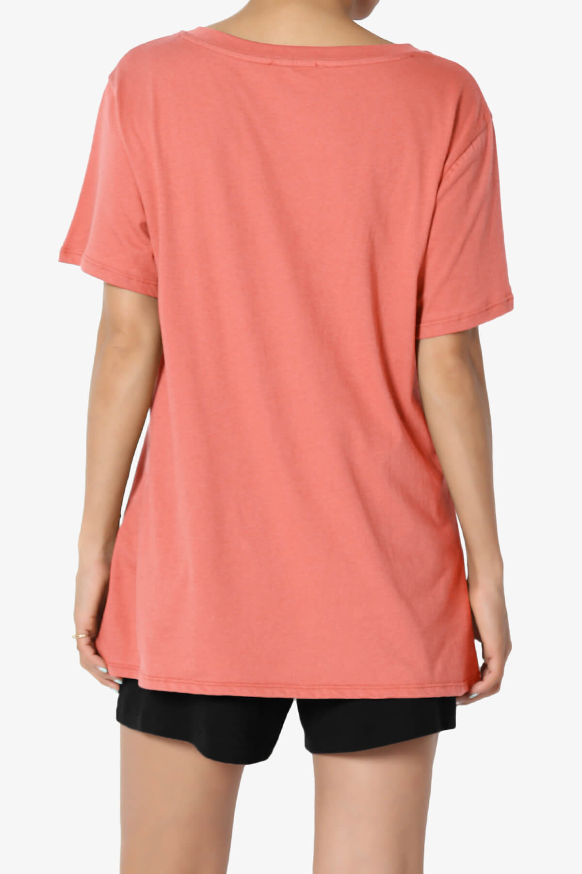 Mayra V-Neck Cotton Boyfriend Tee CORAL_2