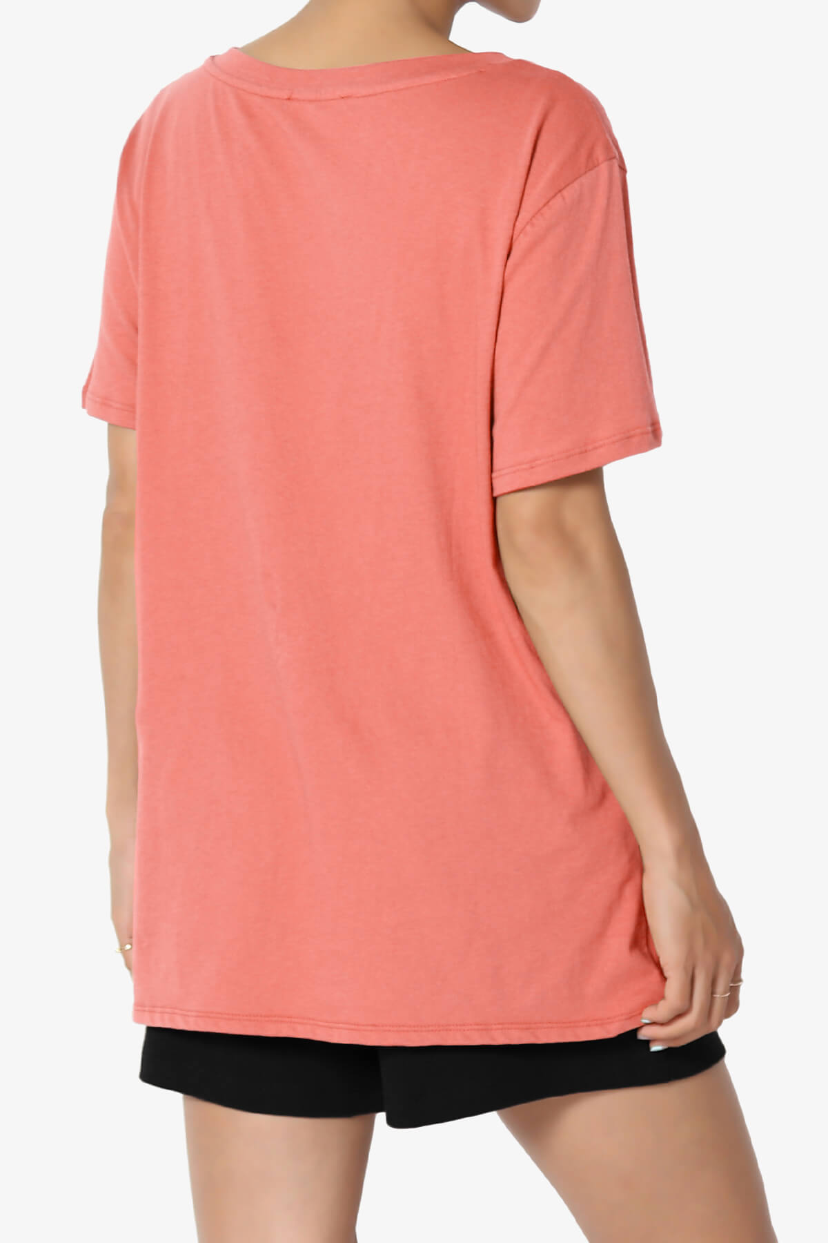 Mayra V-Neck Cotton Boyfriend Tee CORAL_4