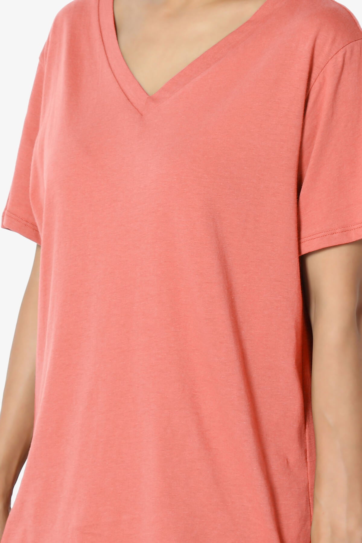 Mayra V-Neck Cotton Boyfriend Tee CORAL_5
