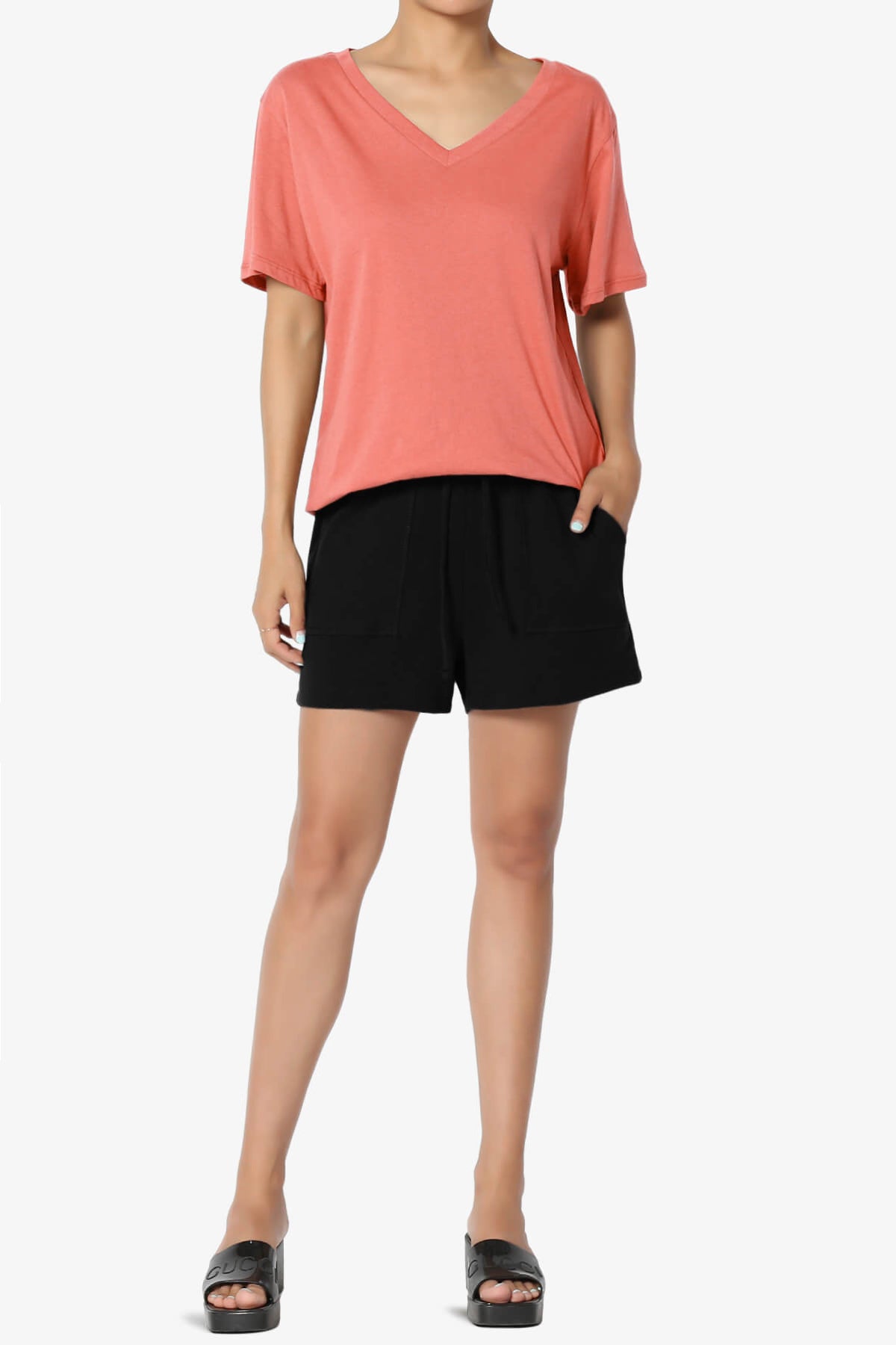 Mayra V-Neck Cotton Boyfriend Tee CORAL_6
