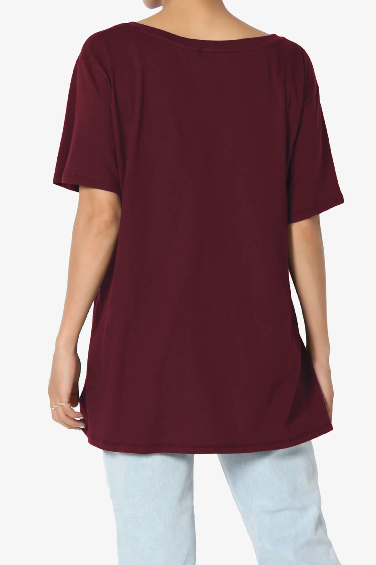 Mayra V-Neck Cotton Boyfriend Tee DARK BURGUNDY_2