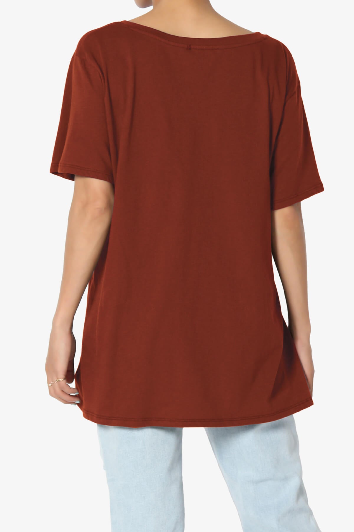 Mayra V-Neck Cotton Boyfriend Tee DARK RUST_2
