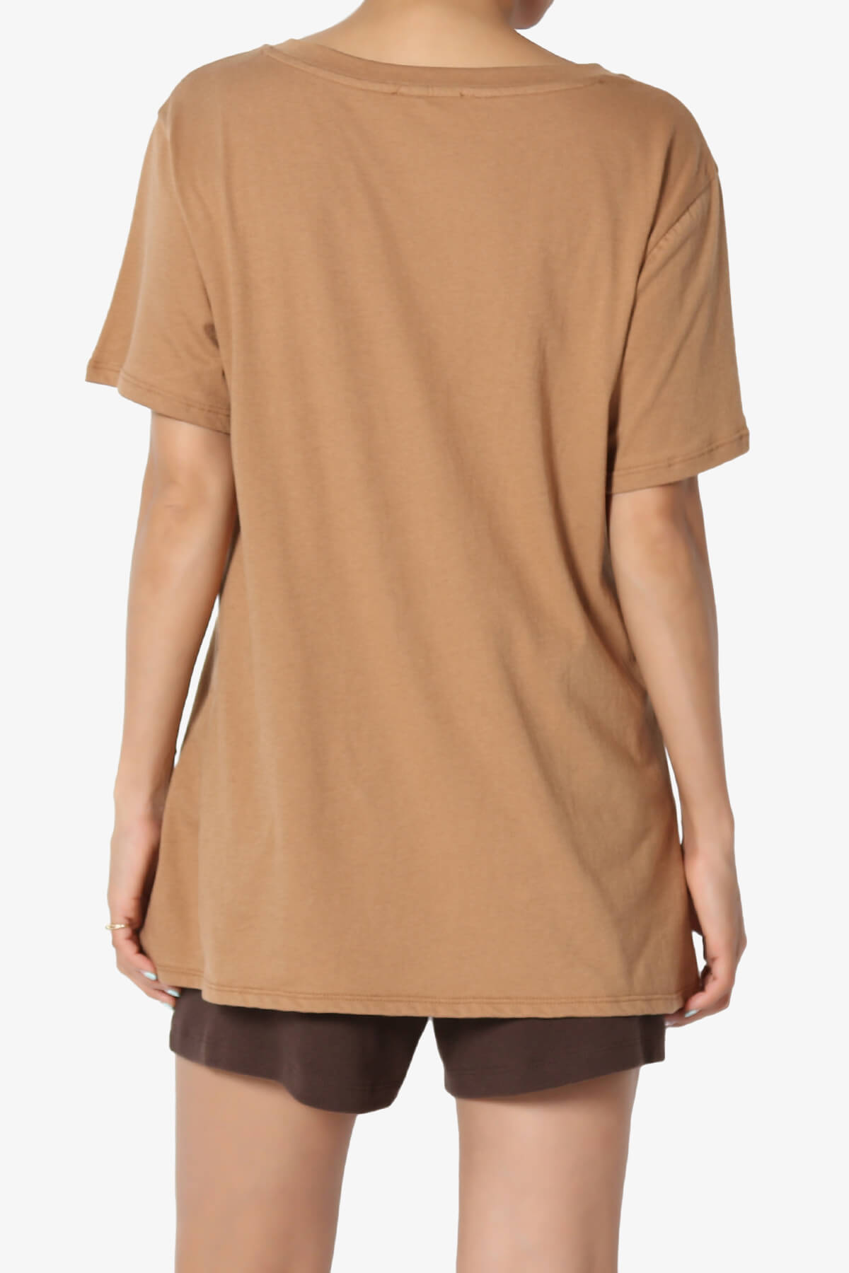 Mayra V-Neck Cotton Boyfriend Tee DEEP CAMEL_2