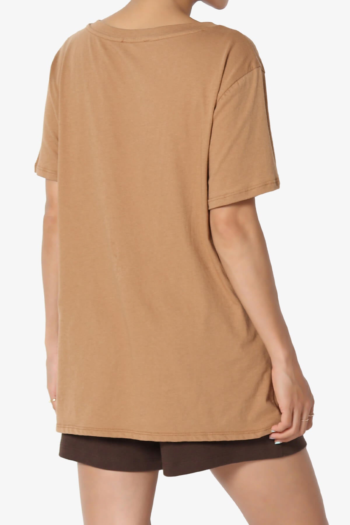 Mayra V-Neck Cotton Boyfriend Tee DEEP CAMEL_4