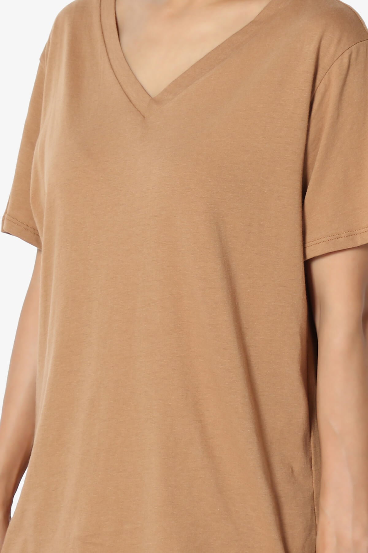 Mayra V-Neck Cotton Boyfriend Tee DEEP CAMEL_5