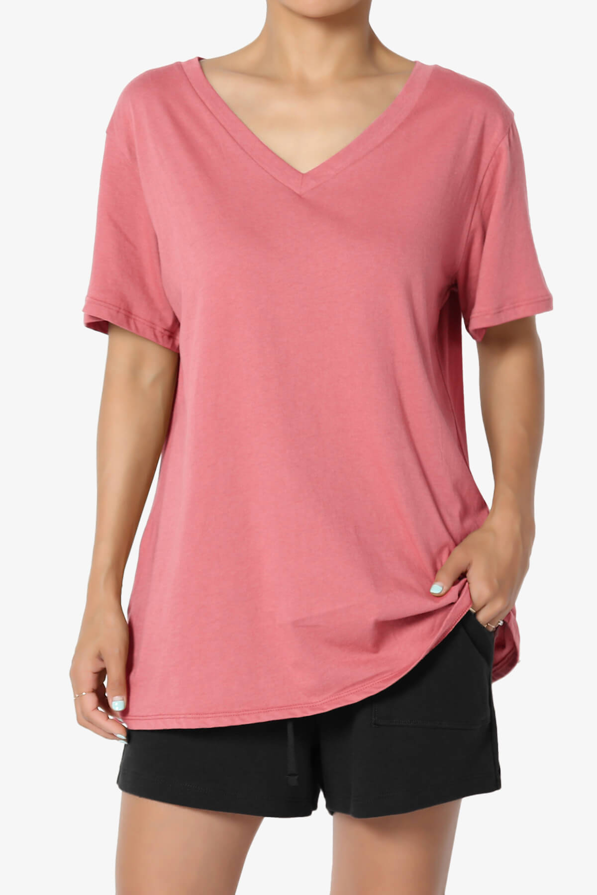 Mayra V-Neck Cotton Boyfriend Tee DESERT ROSE_1