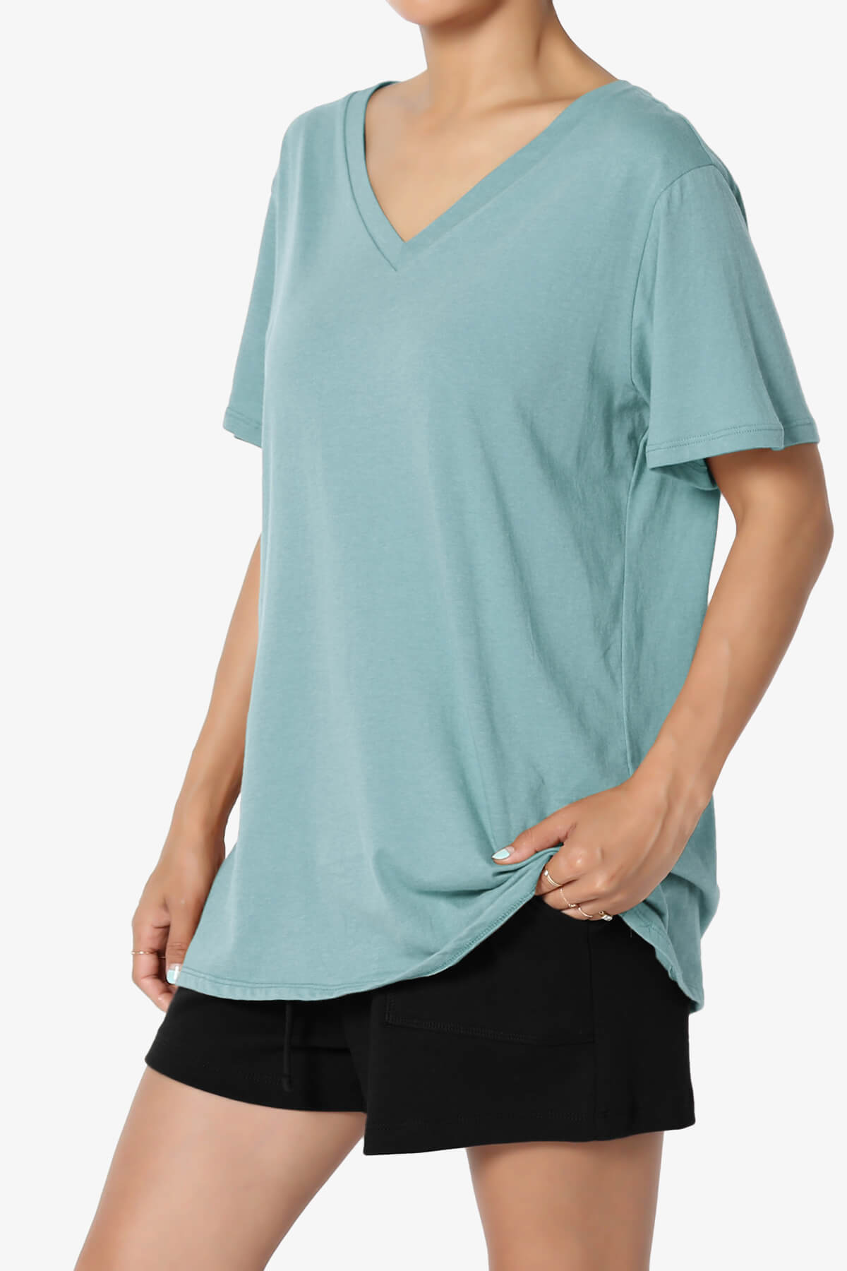 Mayra V-Neck Cotton Boyfriend Tee DUSTY BLUE_3