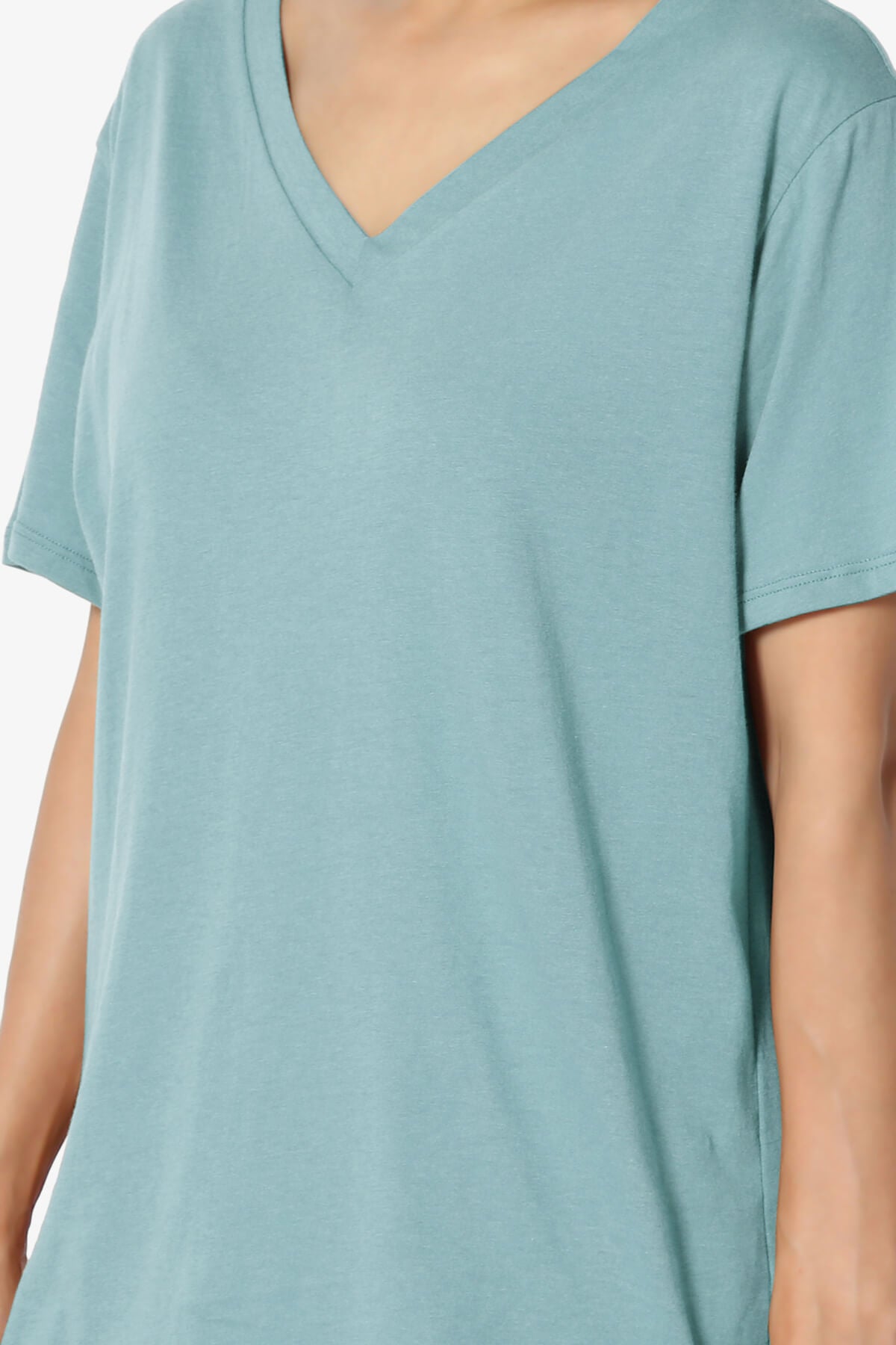 Mayra V-Neck Cotton Boyfriend Tee DUSTY BLUE_5