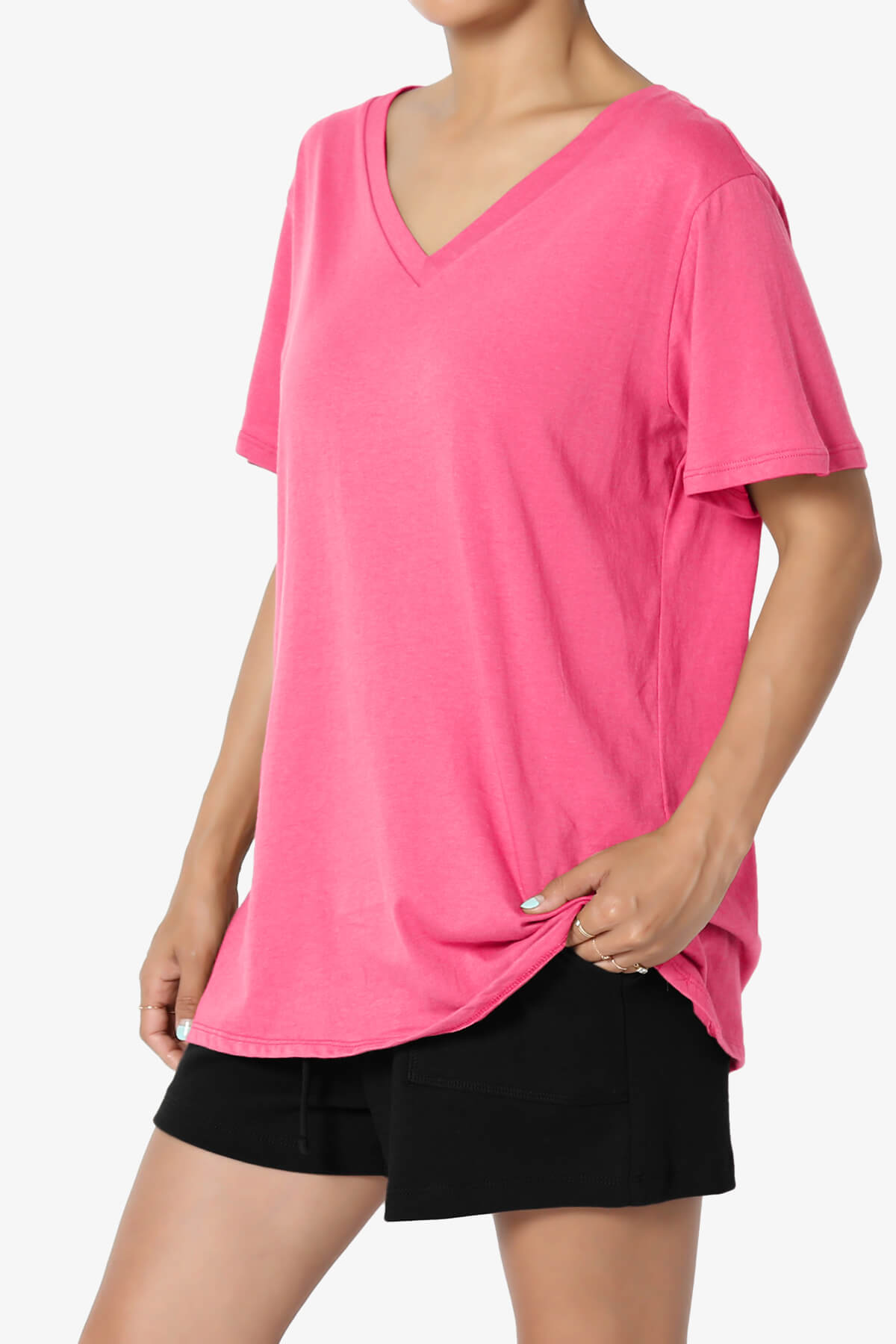 Mayra V-Neck Cotton Boyfriend Tee FUCHSIA_3