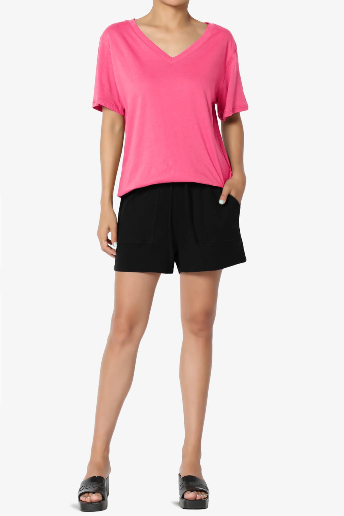 Mayra V-Neck Cotton Boyfriend Tee FUCHSIA_6