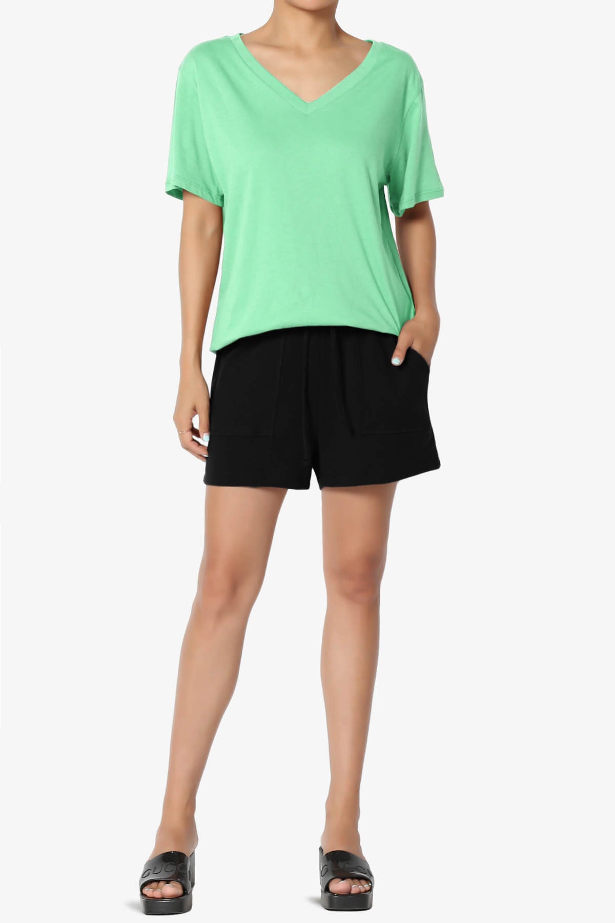 Mayra V-Neck Cotton Boyfriend Tee GREEN MINT_6