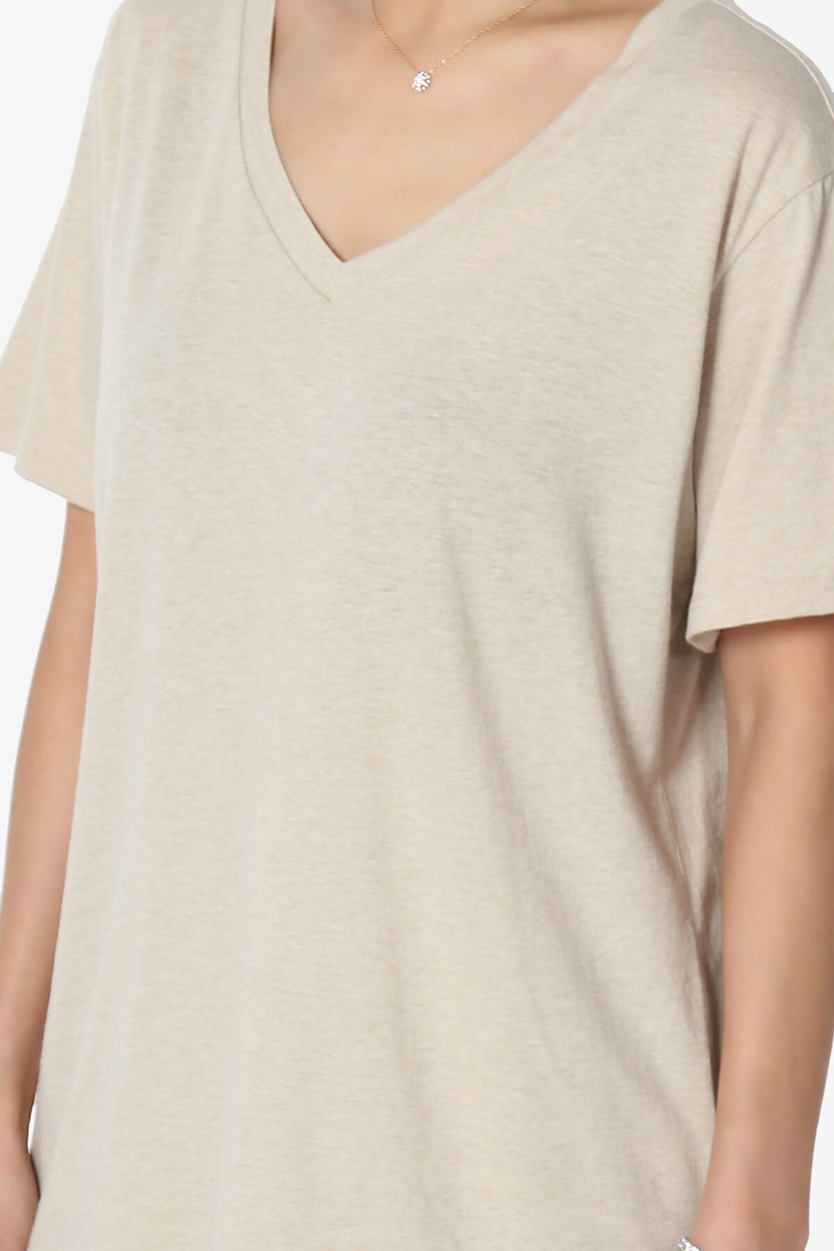 Mayra V-Neck Cotton Boyfriend Tee HEATHER BEIGE_5