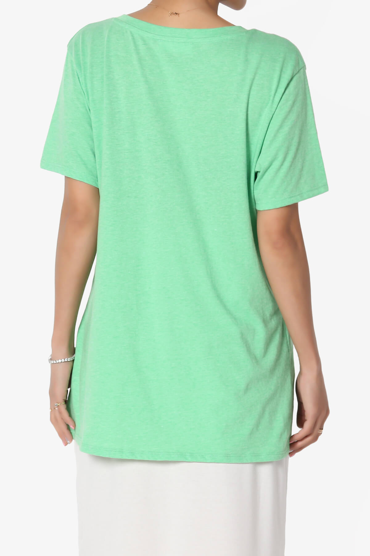 Mayra V-Neck Cotton Boyfriend Tee HEATHER GREEN_2