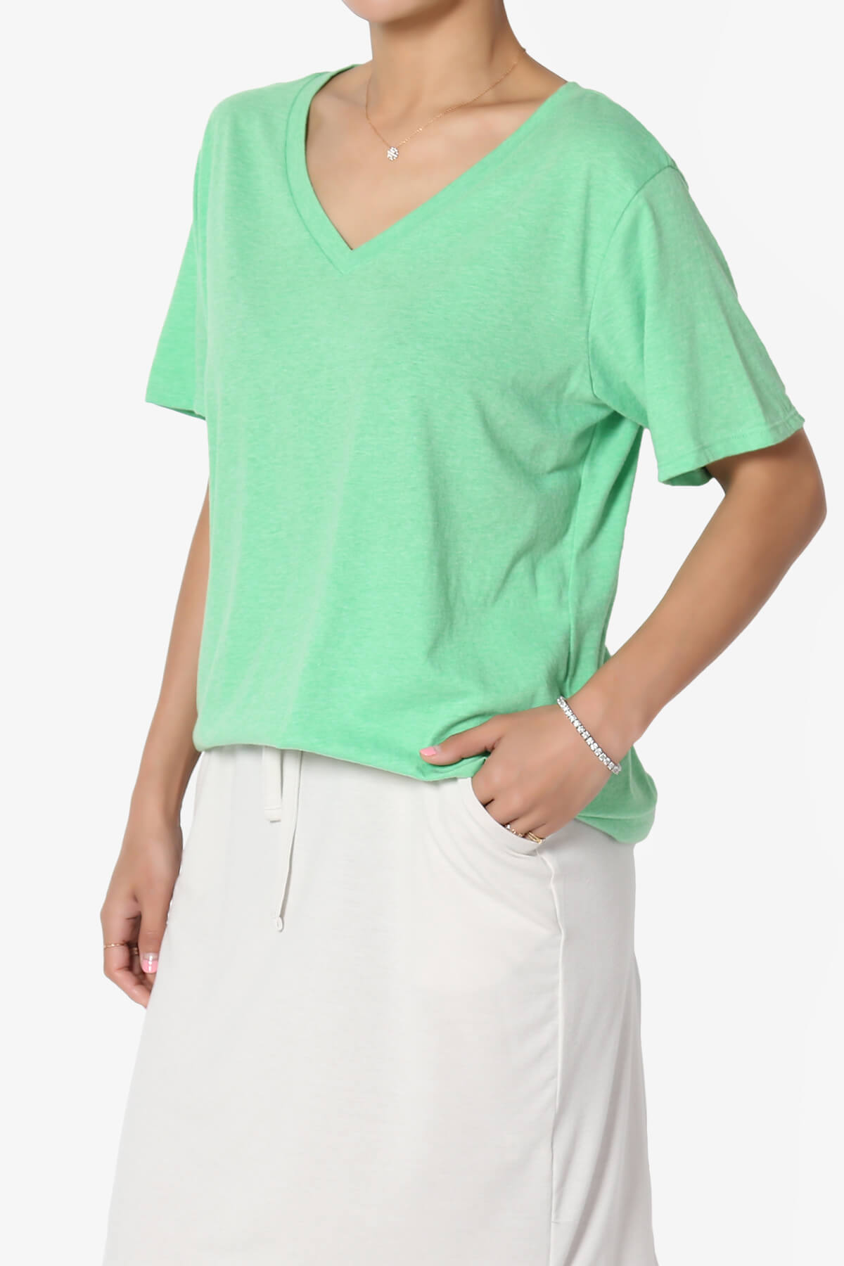 Mayra V-Neck Cotton Boyfriend Tee HEATHER GREEN_3
