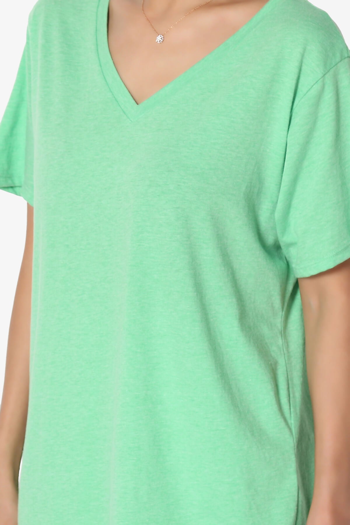 Mayra V-Neck Cotton Boyfriend Tee HEATHER GREEN_5
