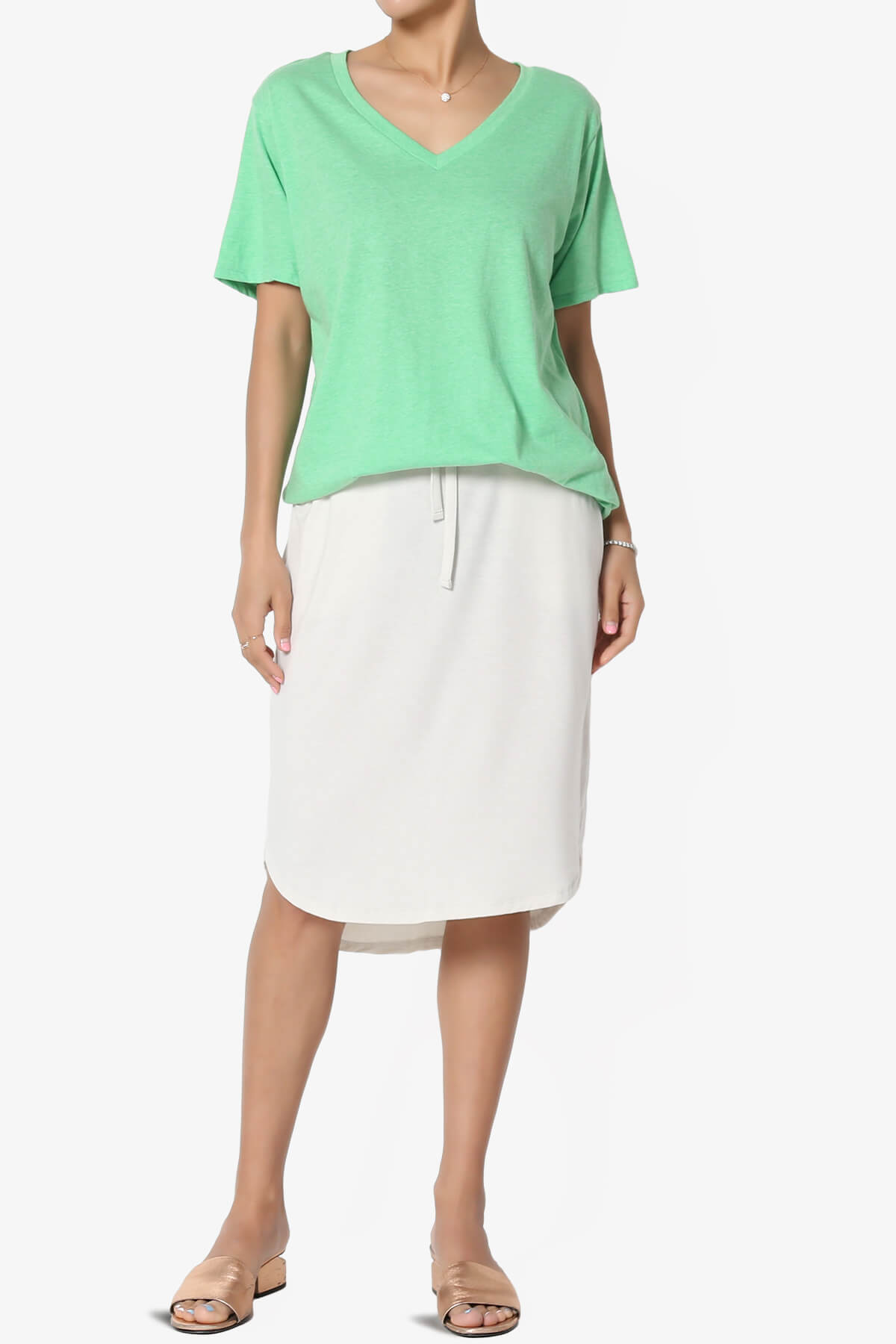 Mayra V-Neck Cotton Boyfriend Tee HEATHER GREEN_6